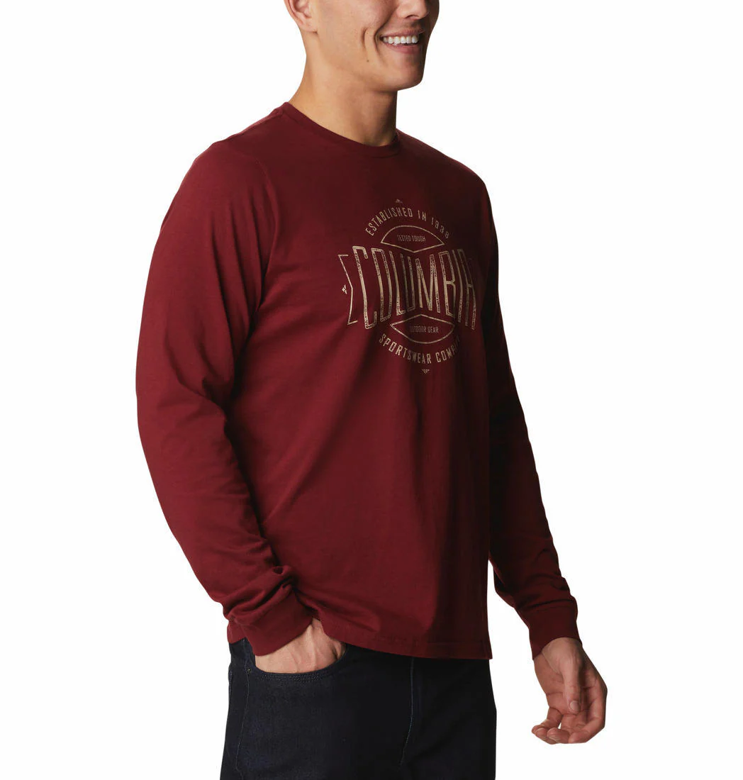 Columbia Men Red Brighton Woods Graphic Long Sleeve - Image 4