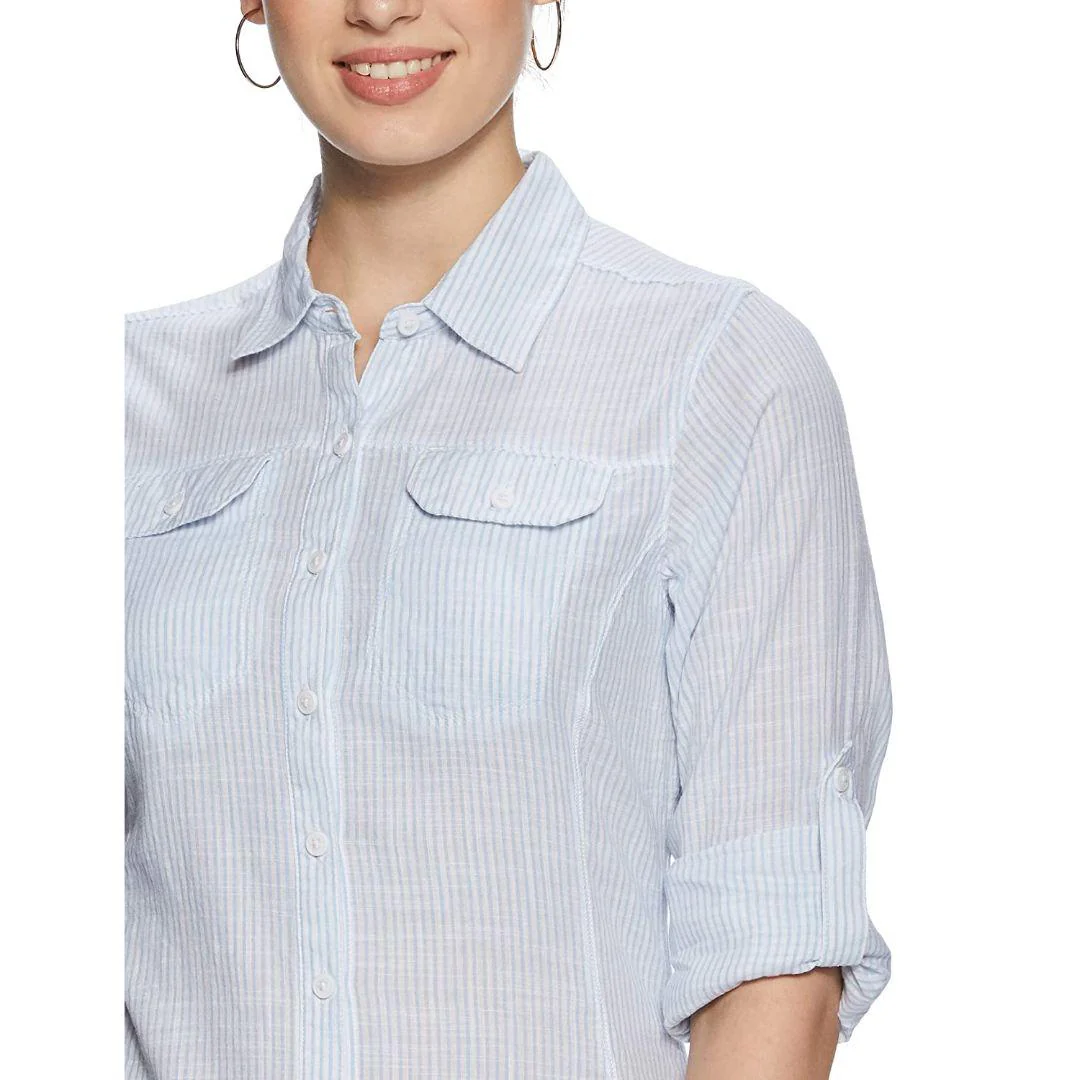 Columbia Women Blue Camp Henry Long Sleeve Shirt - Image 2