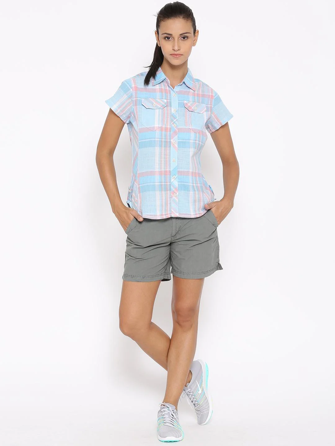 Columbia Women Blue Camp Henry Short Sleeve Shirt - Image 5