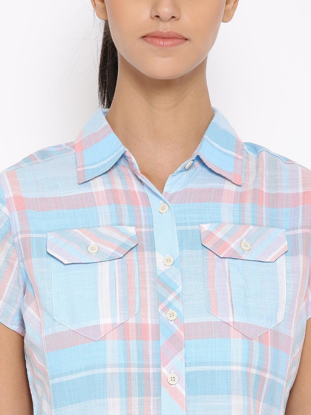 Columbia Women Blue Camp Henry Short Sleeve Shirt - Image 6