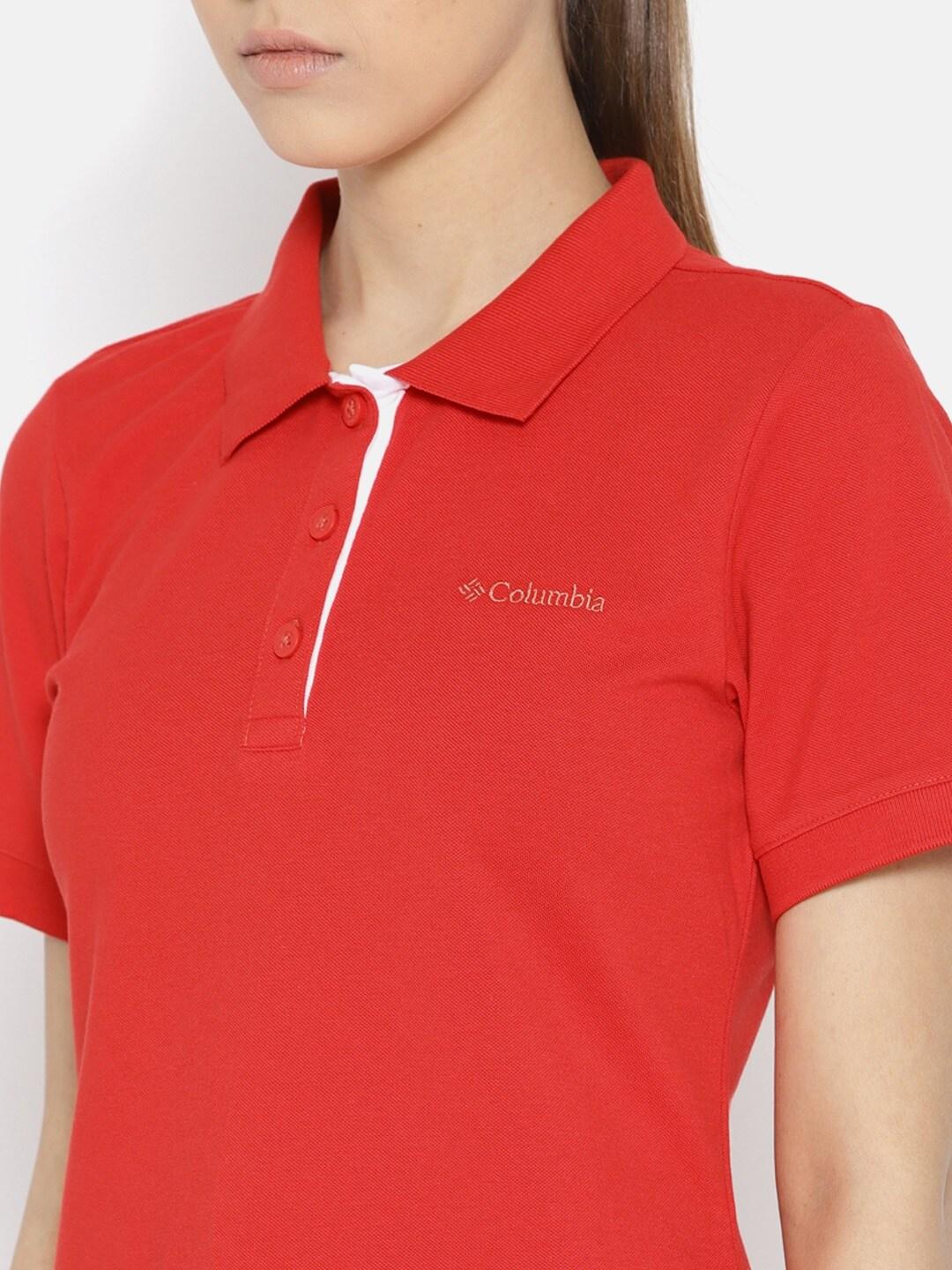 Columbia Women Red Cascade Range Solid Polo (Sun Protection) - Image 2