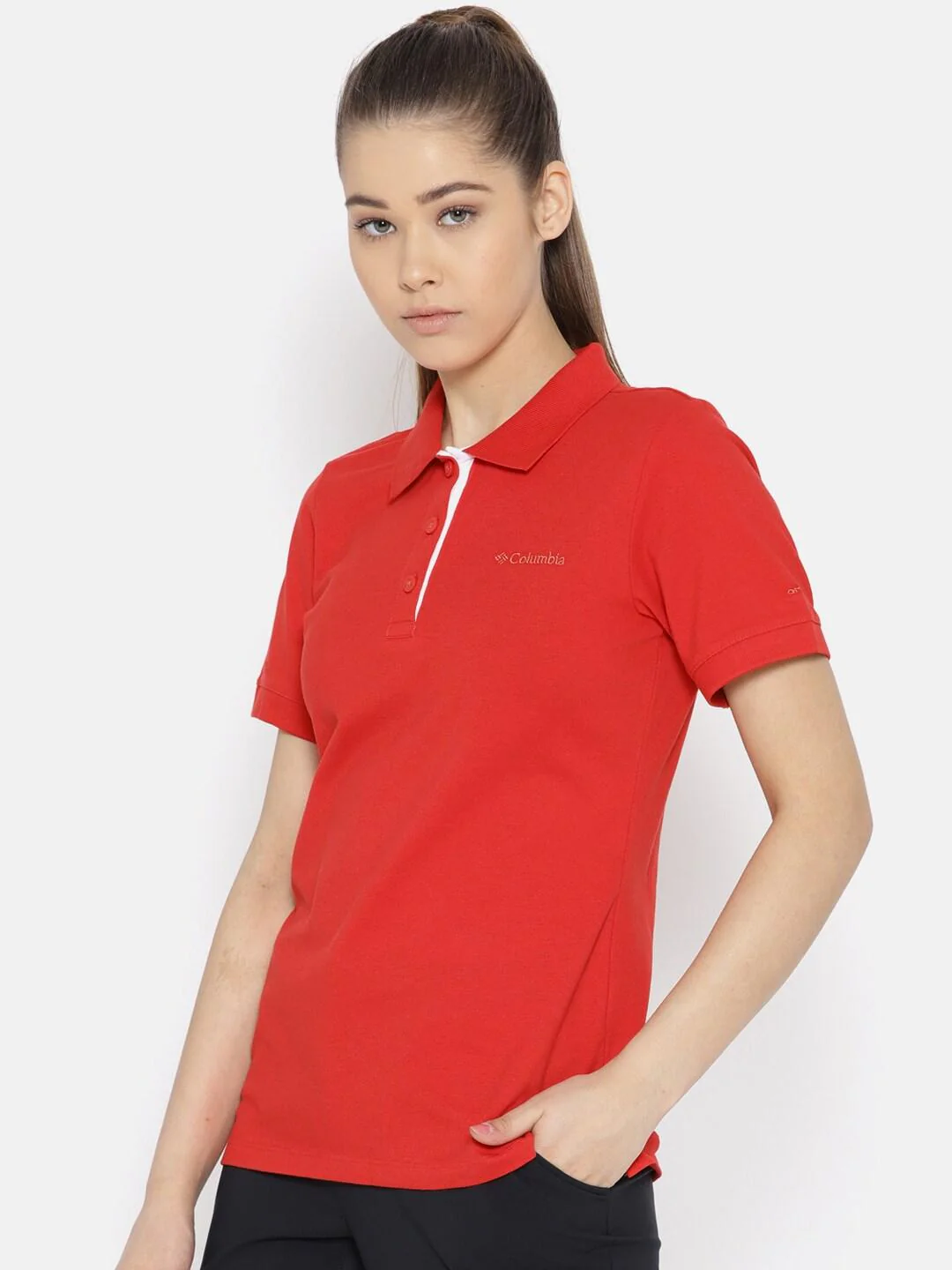 Columbia Women Red Cascade Range Solid Polo (Sun Protection) - Image 3