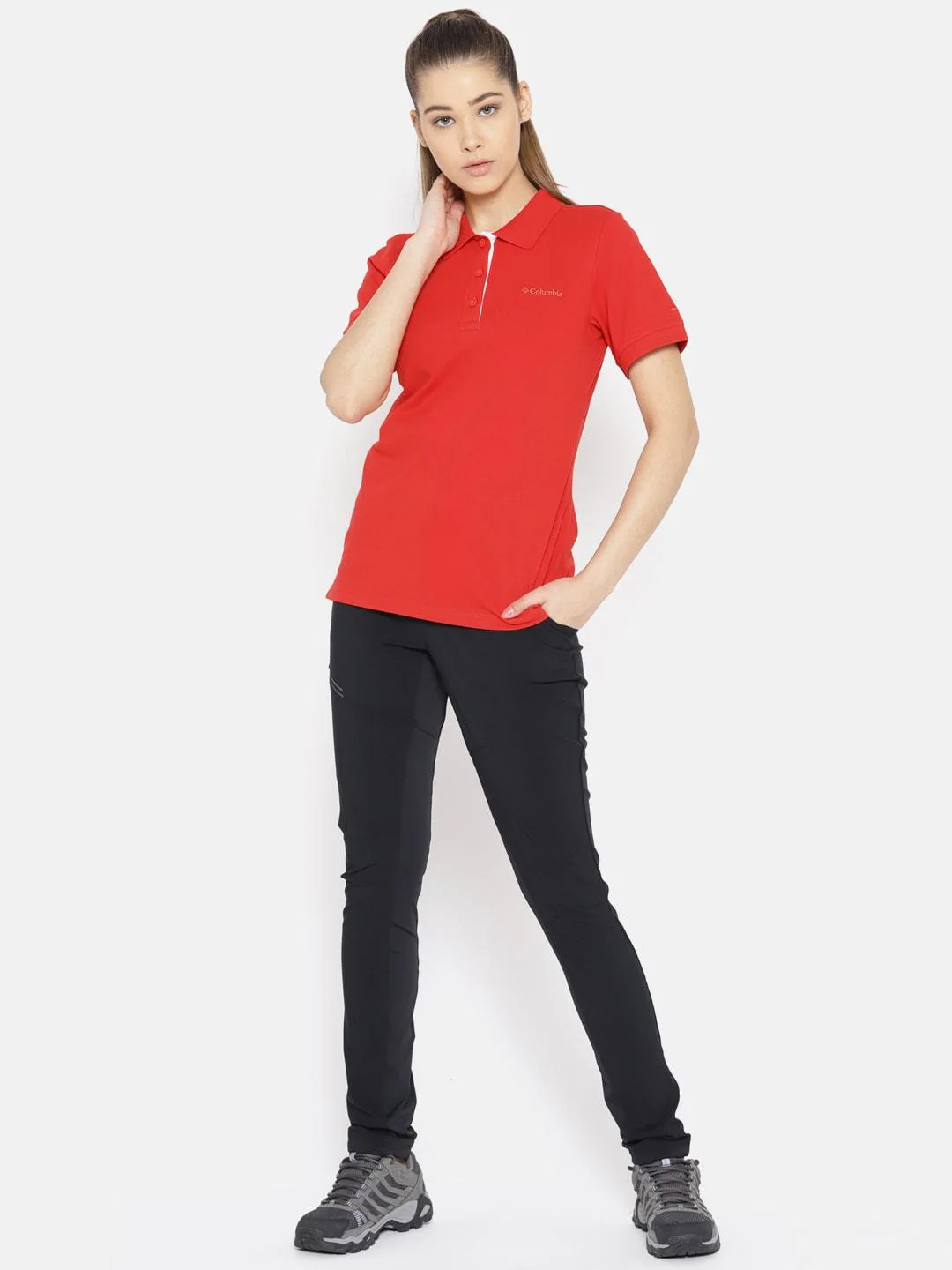 Columbia Women Red Cascade Range Solid Polo (Sun Protection) - Image 4