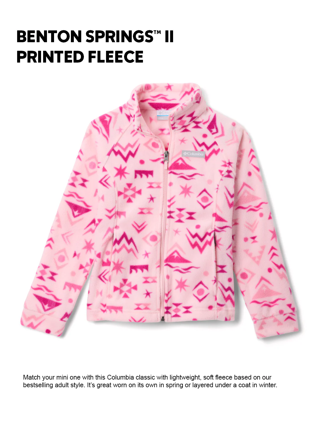Columbia Kids Girls Pink Benton Springs II Fleece Jacket - Image 2