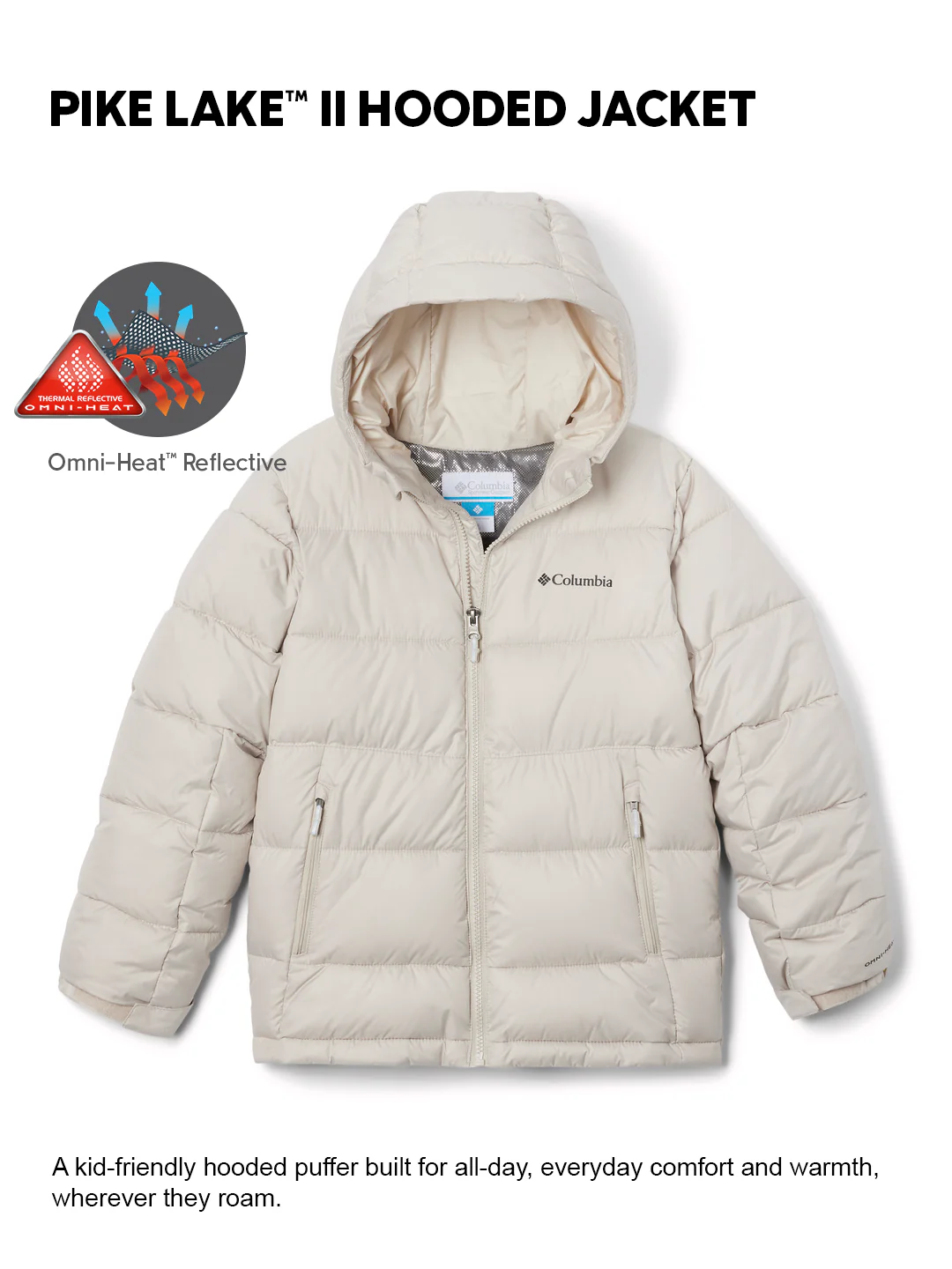 Columbia Kids Unisex Beige OmniHeat Reflective Pike Lake II Down Jacket - Image 2