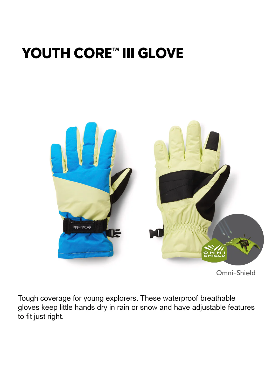 Columbia Kids Unisex Blue OmniShield Core III Gloves - Image 2