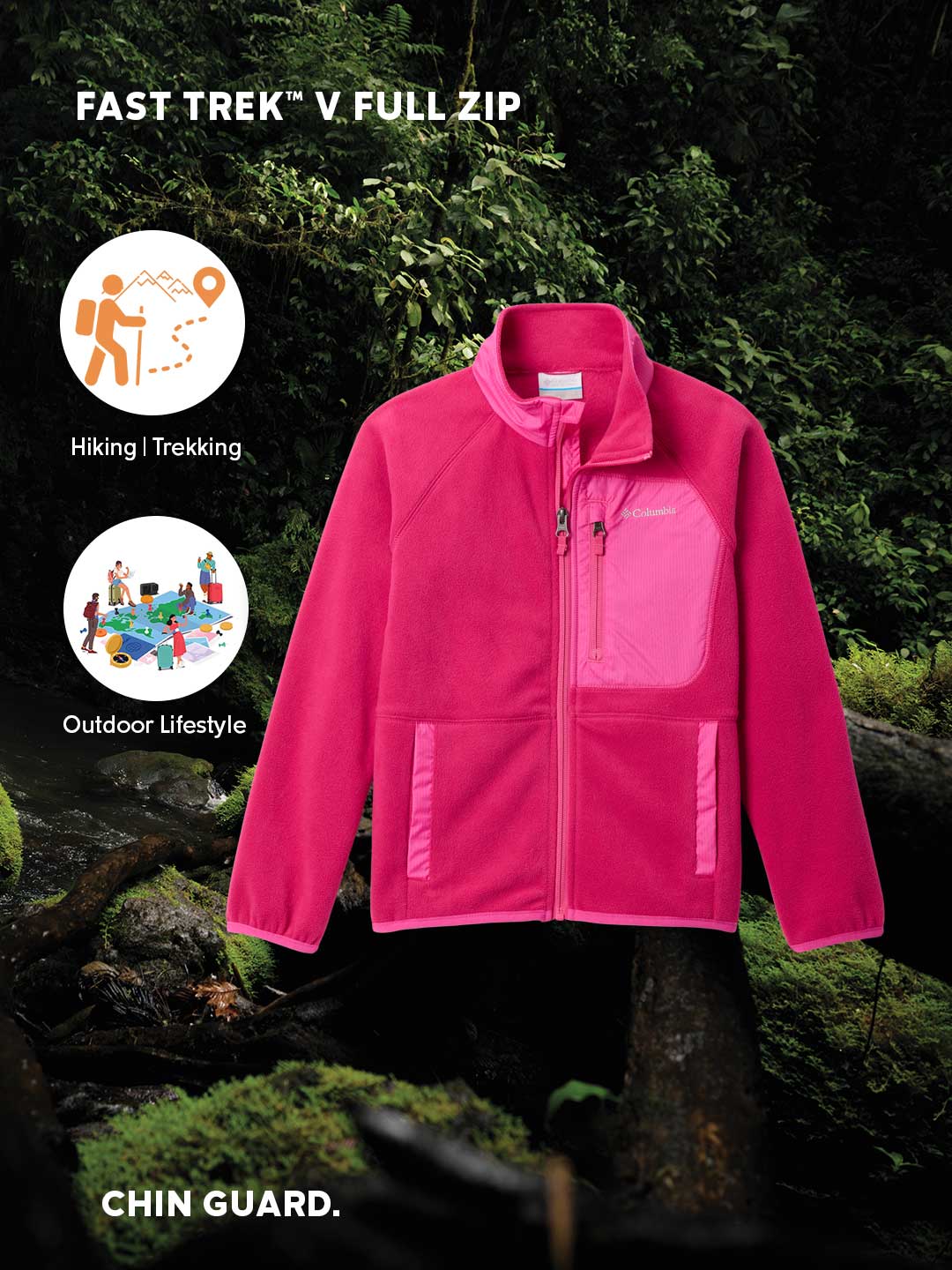 Columbia Kids Unisex Pink Fast Trek V Fleece Jacket - Image 2