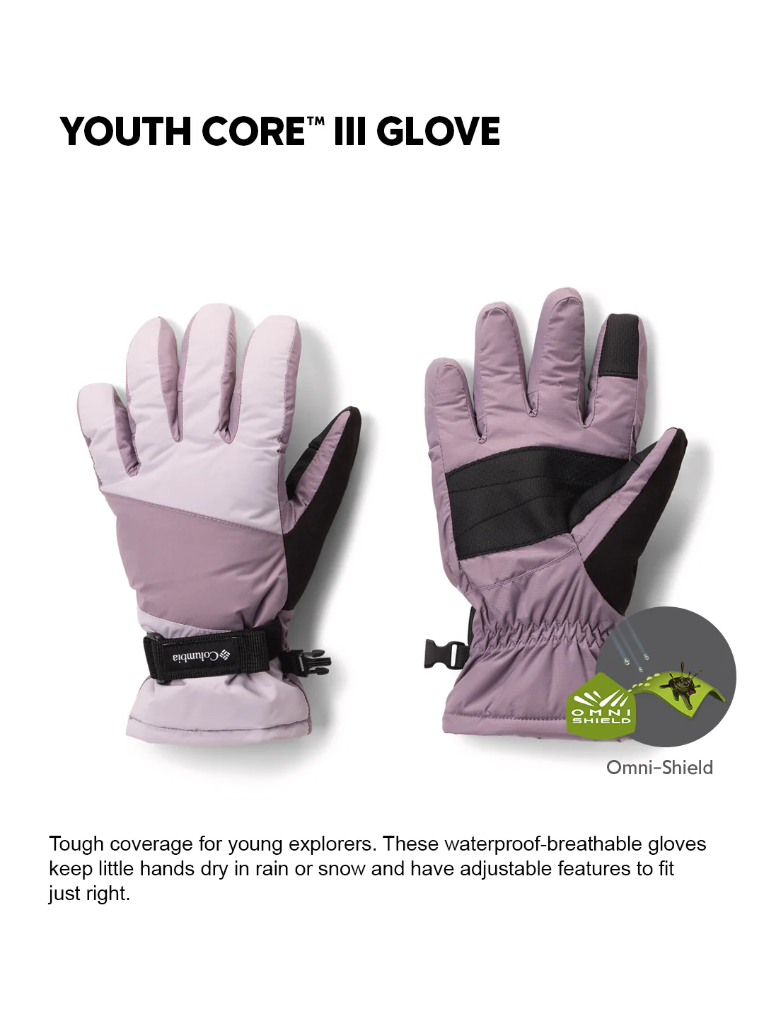 Columbia Kids Unisex Purple OmniShield Core III Gloves - Image 2