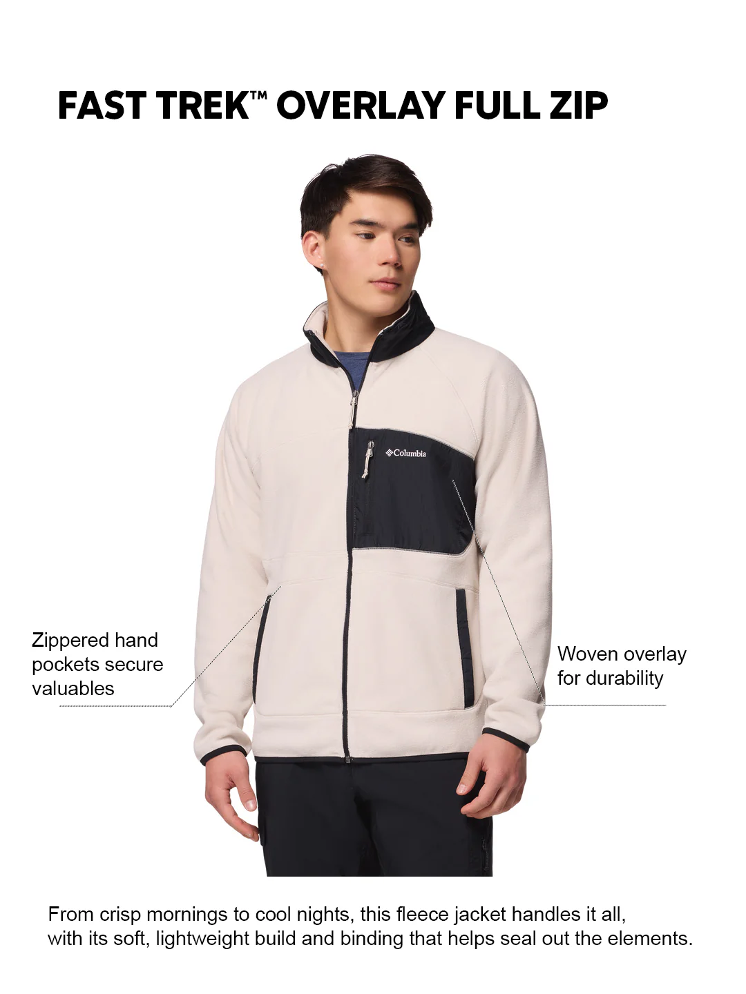 Columbia Men Beige Fast Trek Overlay Fleece Jacket - Image 2