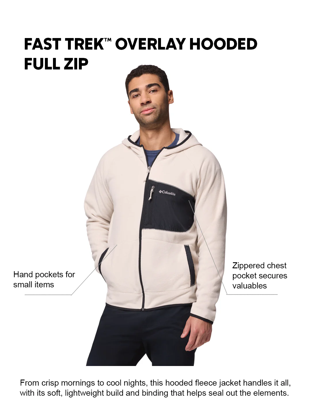 Columbia Men Beige Fast Trek Overlay Fleece Jacket - Image 2