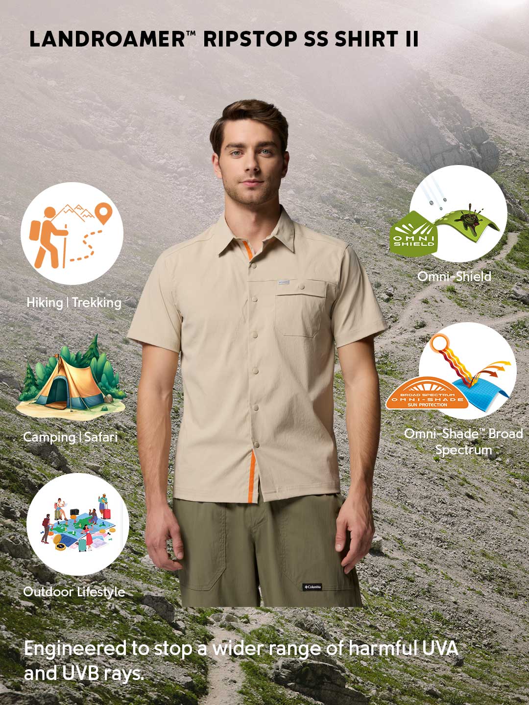 Columbia Men Beige Omni-Shade Landroamer Ripstop II Short Sleeve Shirt - Image 2