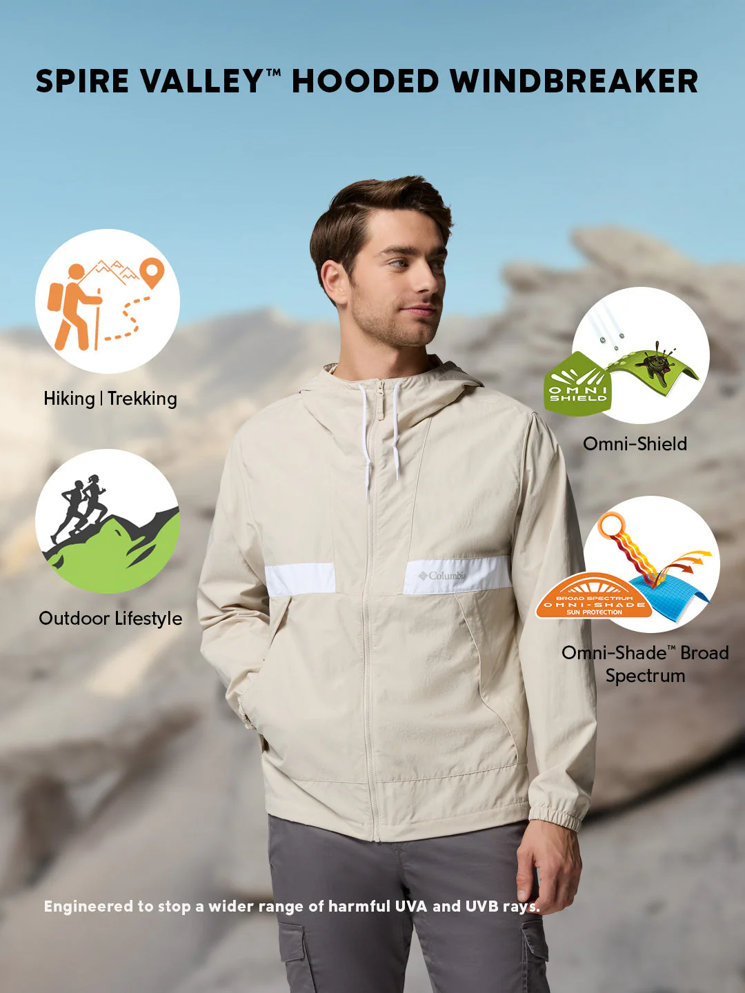 Columbia Men Beige Omni-Shade Spire Valley Windbreaker - Image 2