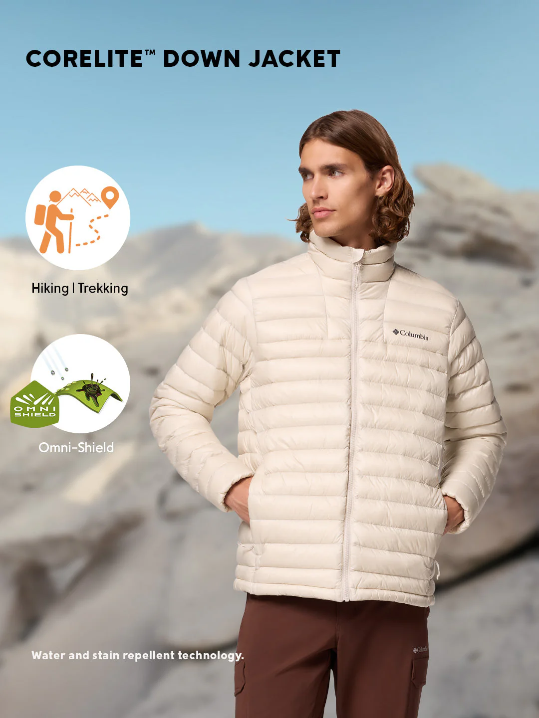 Columbia Men Beige Omni-Shield Corelite Down Jacket - Image 2