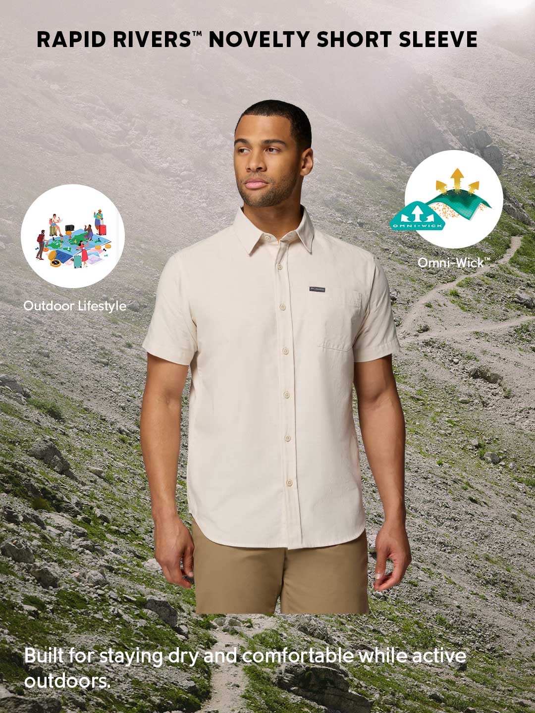 Columbia Men Beige Omni-Wick Rapid Rivers Novelty Short Sleeve Shirt - Image 2