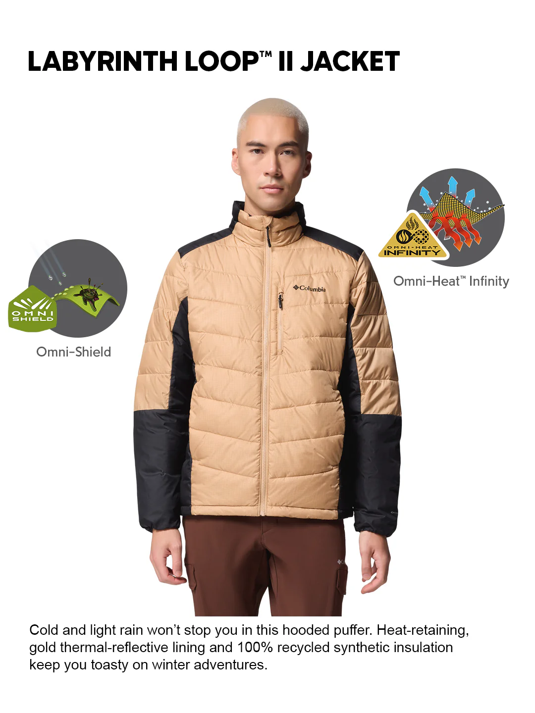 Columbia Men Beige OmniHeat Infinity Labyrinth Loop II Down Jacket - Image 2