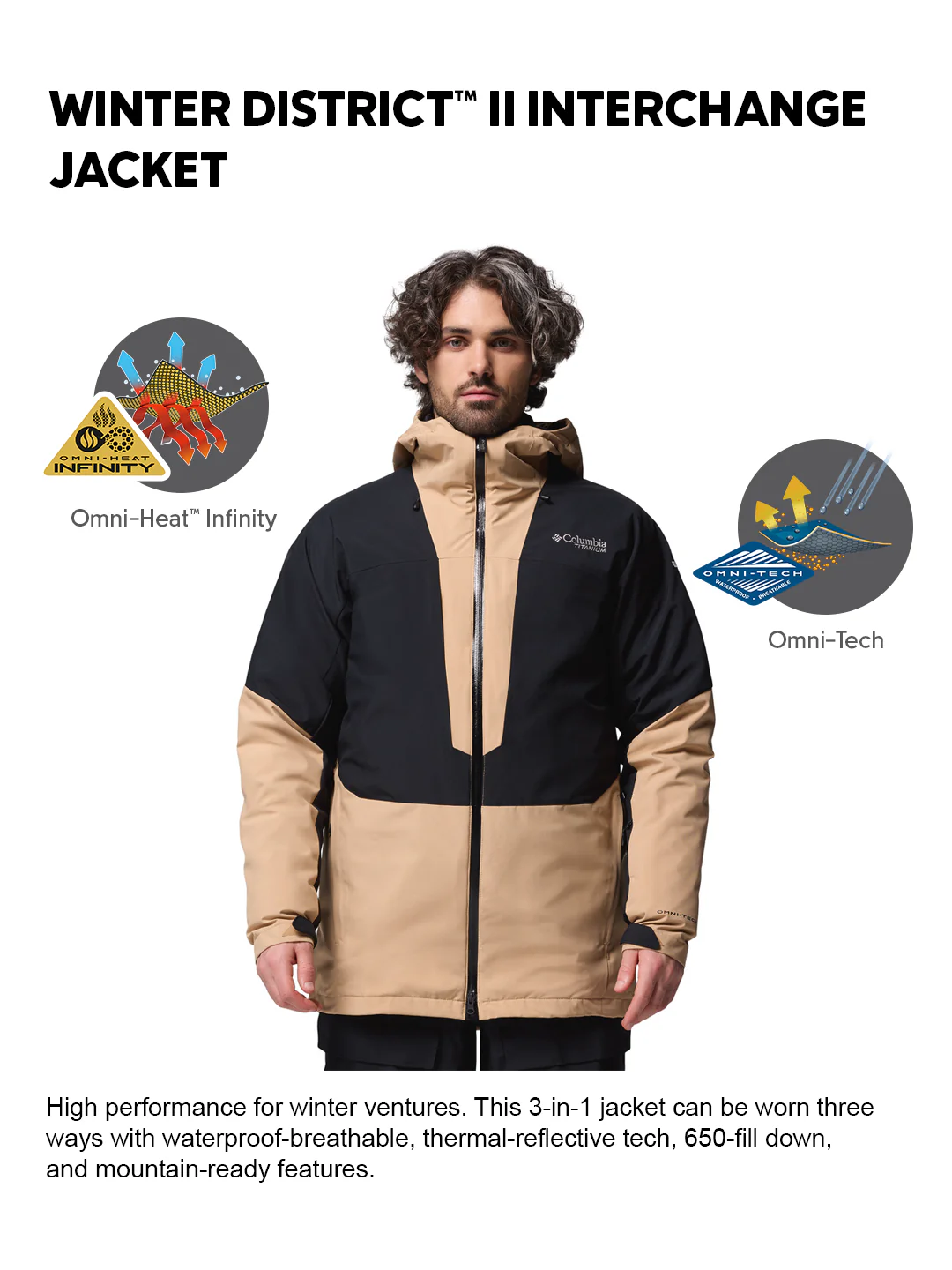 Columbia Men Beige OmniHeat Infinity Winter District II Interchangeable Jacket - Image 2