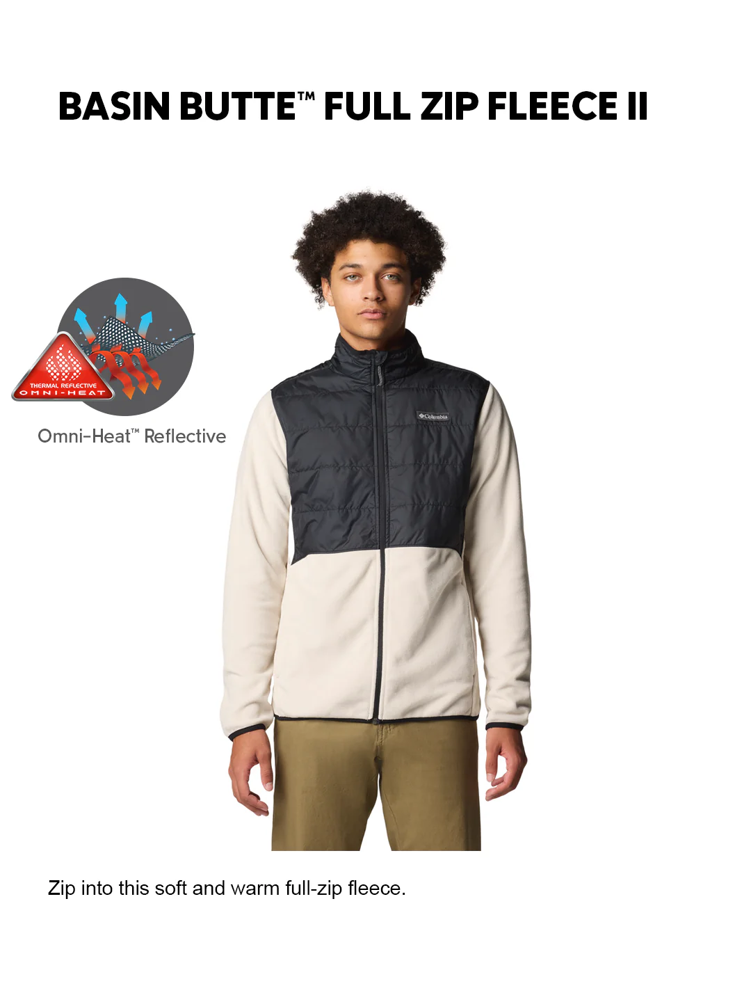 Columbia Men Beige OmniHeat Reflective Basin Butte II Fleece Jacket - Image 2