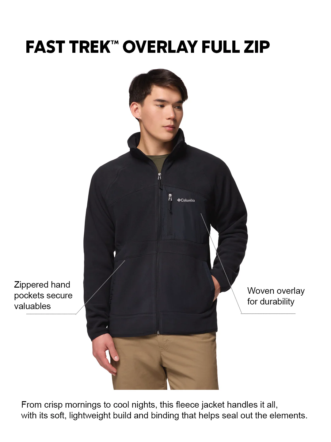 Columbia Men Black Fast Trek Overlay Fleece Jacket - Image 2