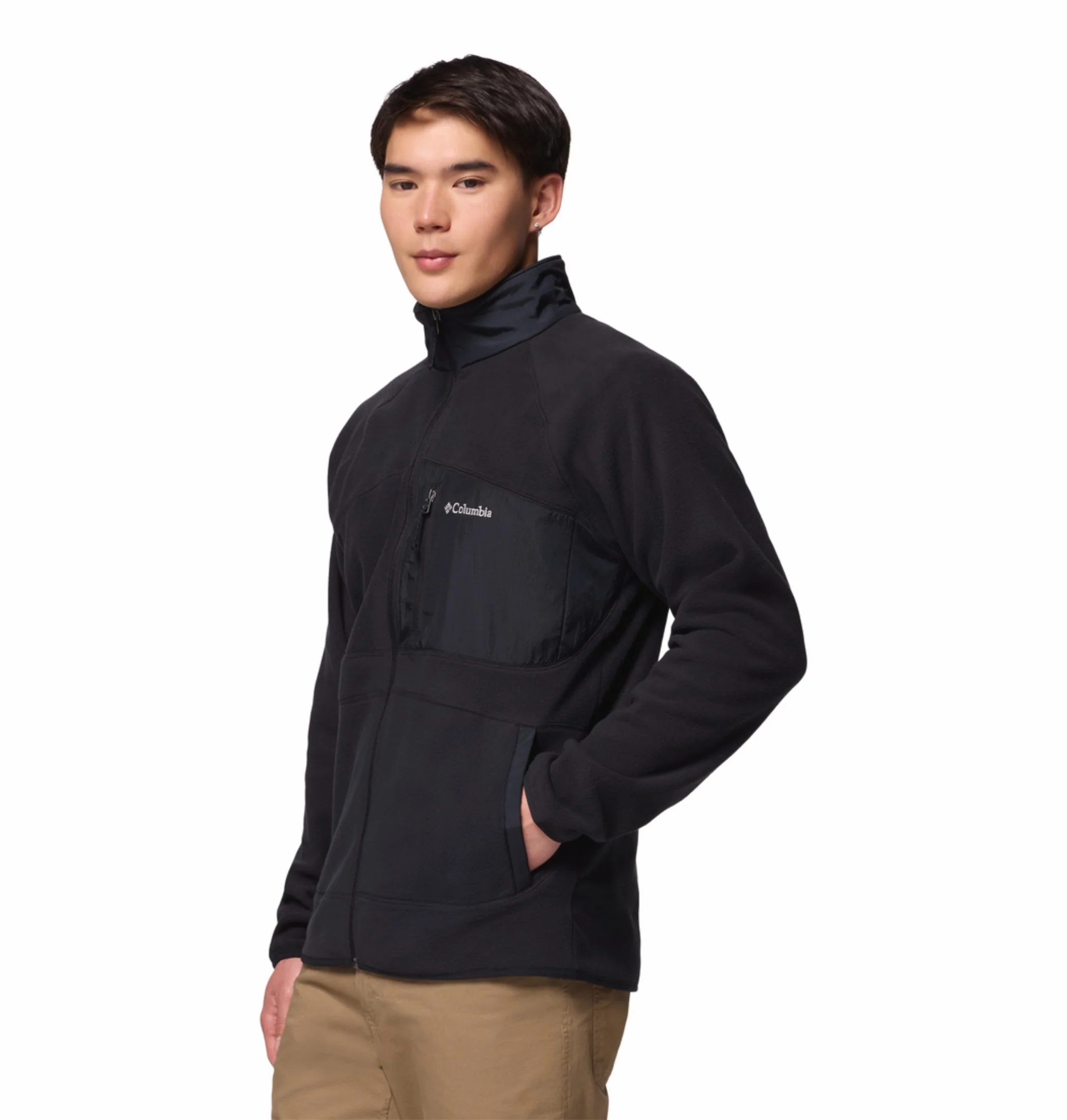 Columbia Men Black Fast Trek Overlay Fleece Jacket - Image 5