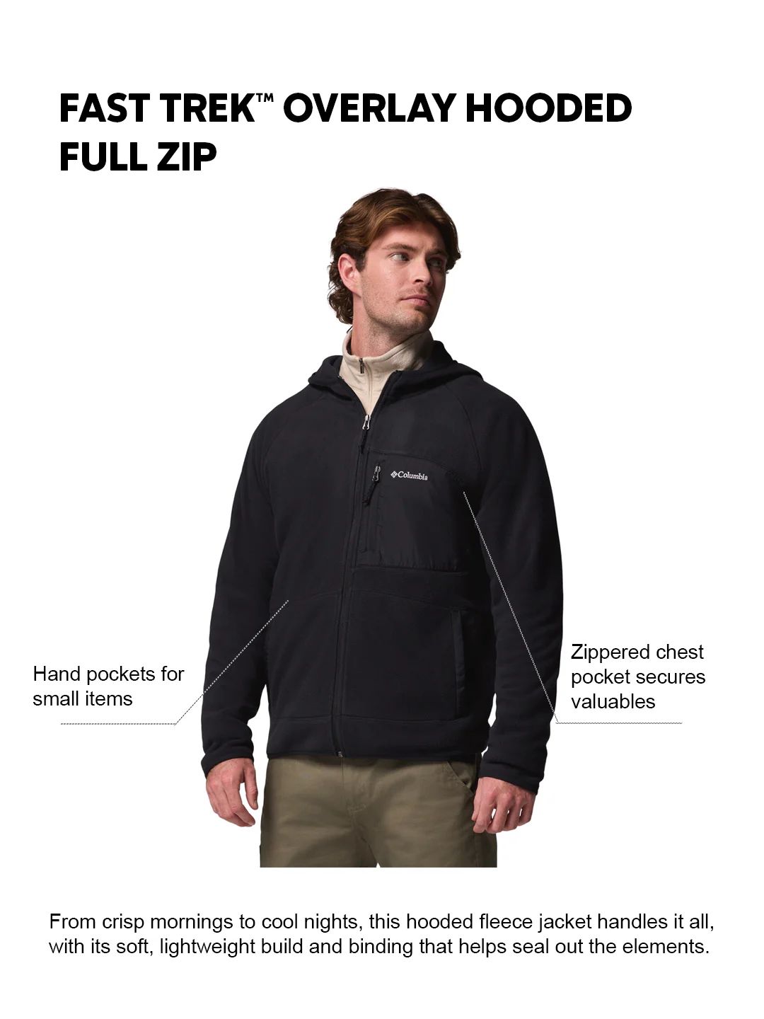 Columbia Men Black Fast Trek Overlay Fleece Jacket - Image 2