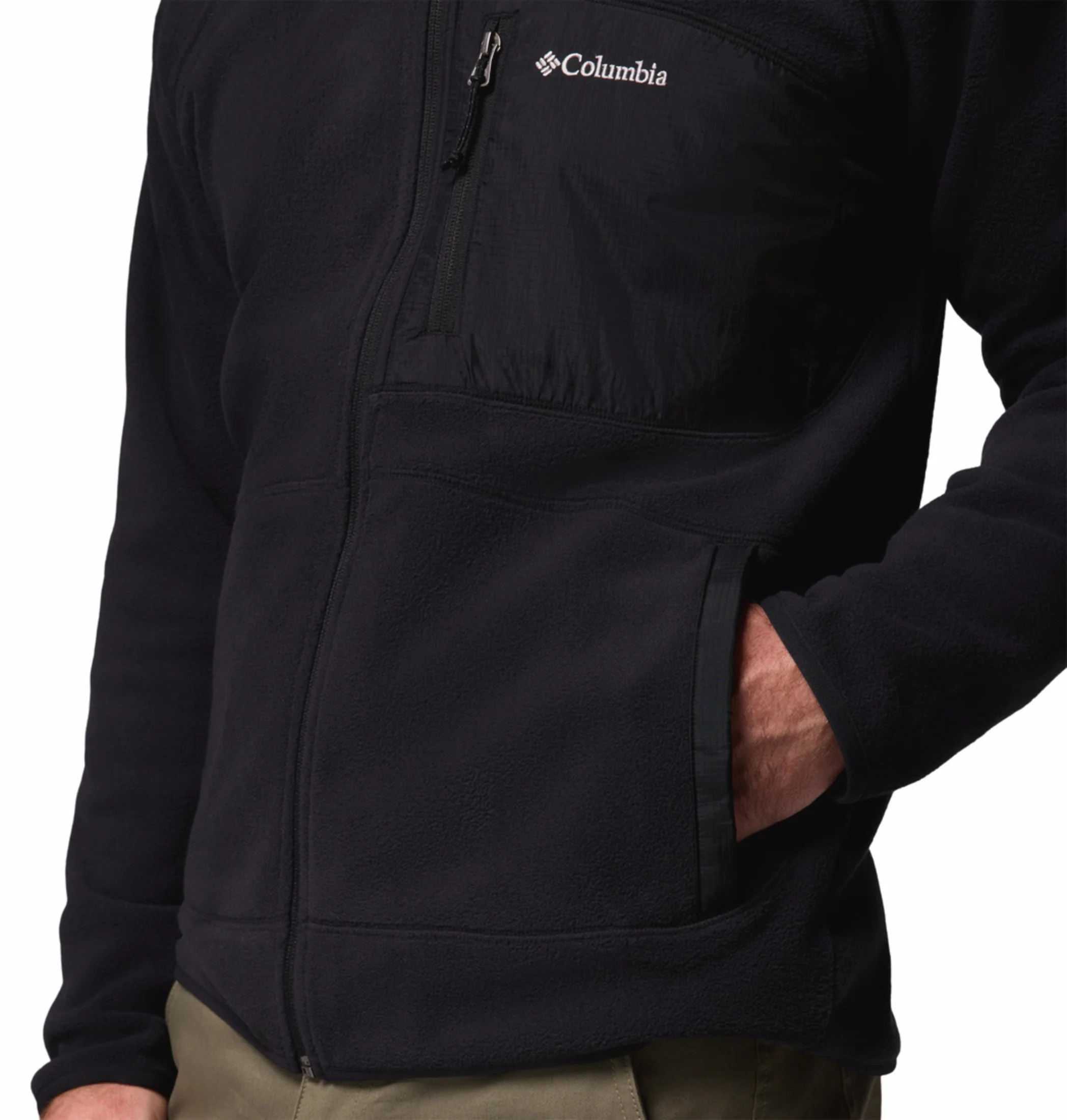 Columbia Men Black Fast Trek Overlay Fleece Jacket - Image 9
