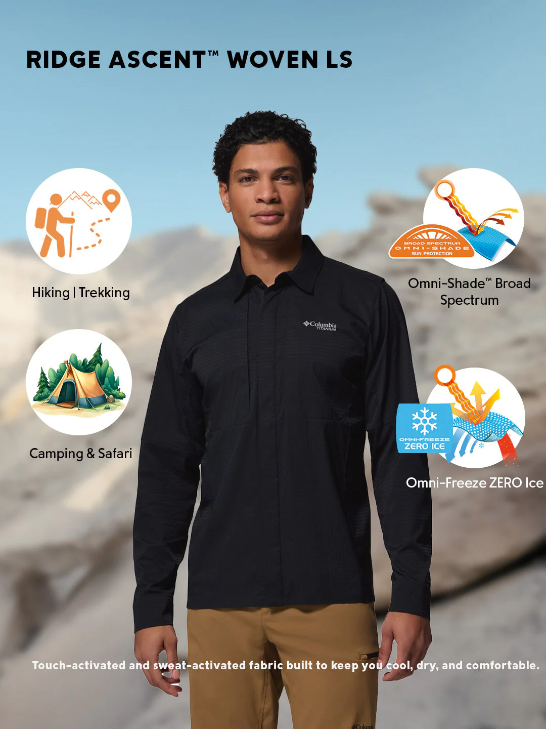 Columbia Men Black Omni-Freeze Ridge Ascent Long Sleeve Shirt - Image 2