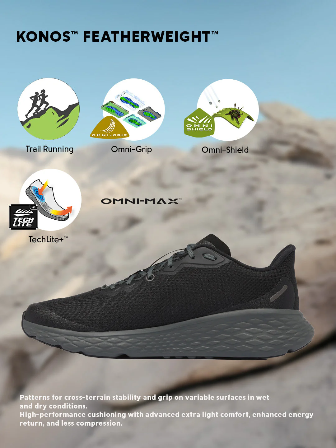 Columbia Men Black Omni-Grip Konos Featherweight Trail Running Shoes - Image 2