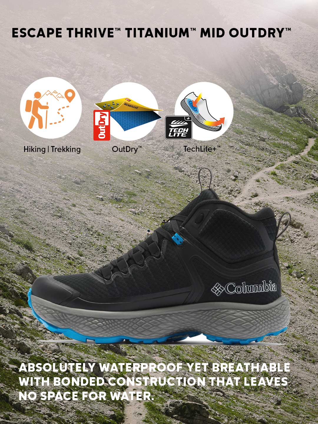 Columbia Men Black OutDry Escape Thrive Titanium Hiking & Trekking Shoes (Fully Waterproof) - Image 2