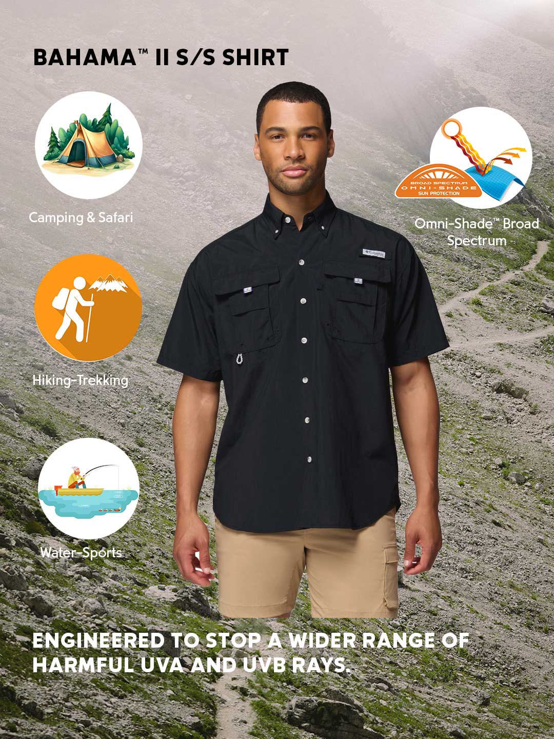Columbia Men Black Omni-Shade Bahama II Short Sleeve Shirt - Image 2