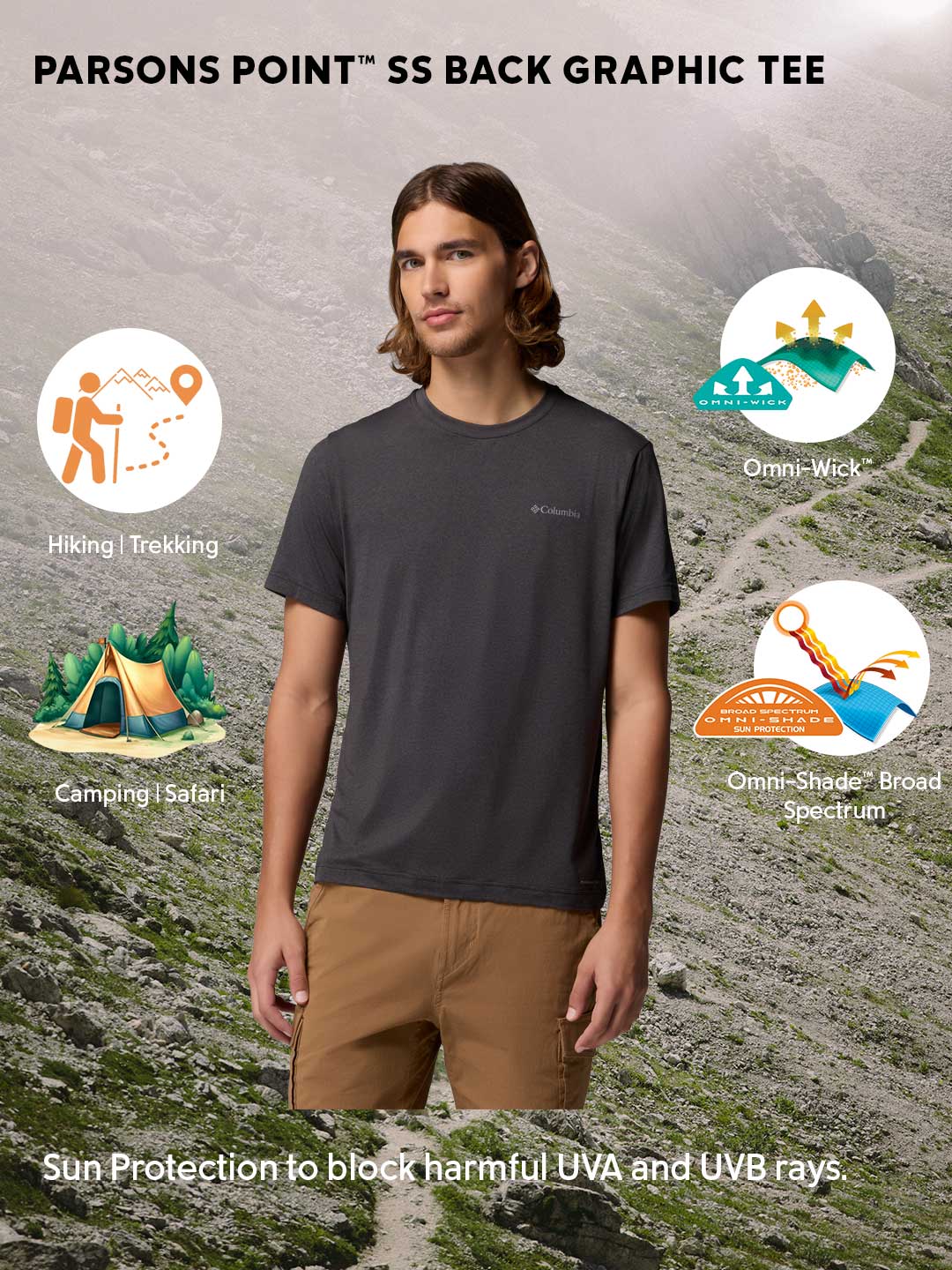 Columbia Men Black Omni-Shade Parsons Point Tshirt - Image 2