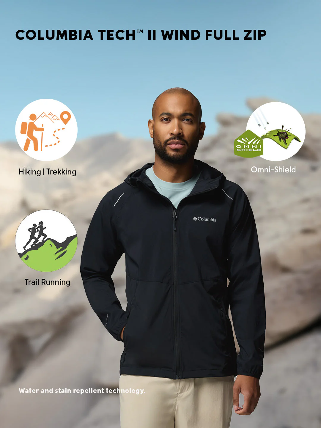 Columbia Men Black Omni-Shield Tech II Windbreaker - Image 2