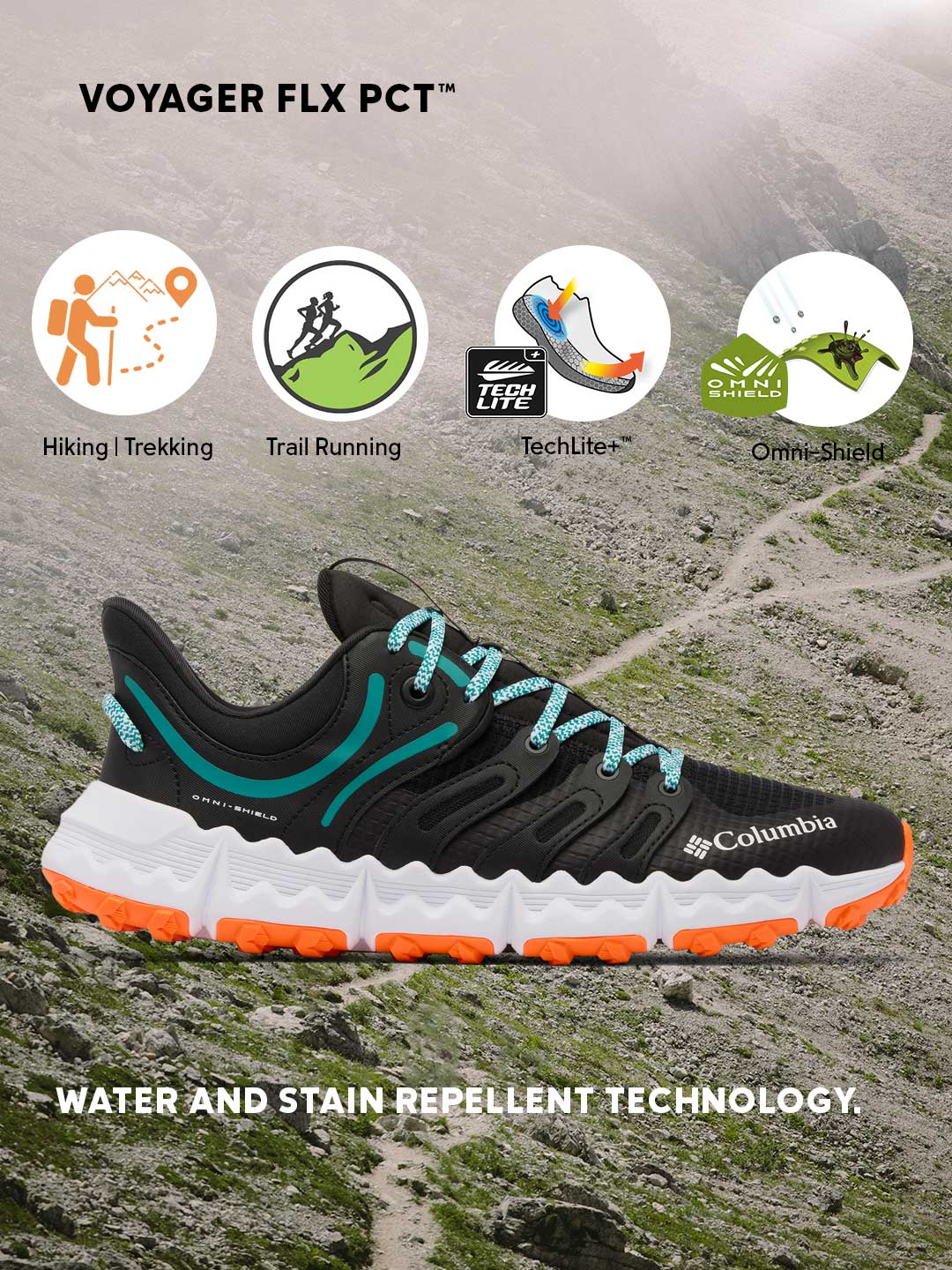 Columbia Men Black Omni-Shield Voyager FLX PCT Trail Running Shoes - Image 2
