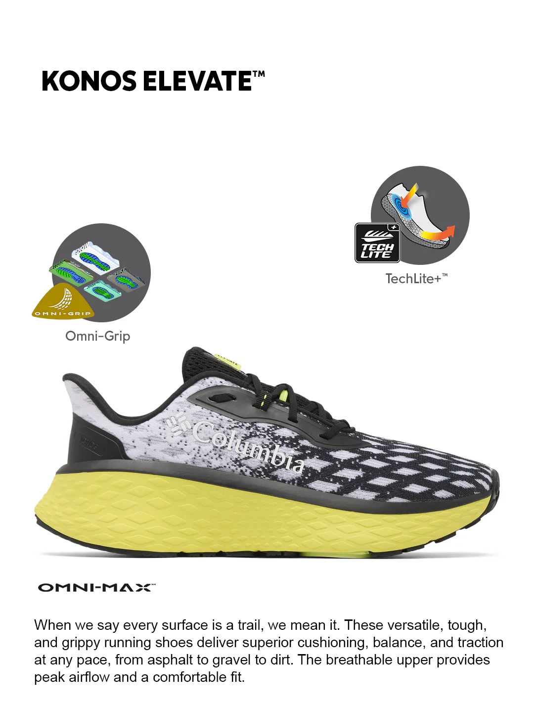 Columbia Men Black OmniGrip Konos Elevate Trail Running Shoes - Image 2