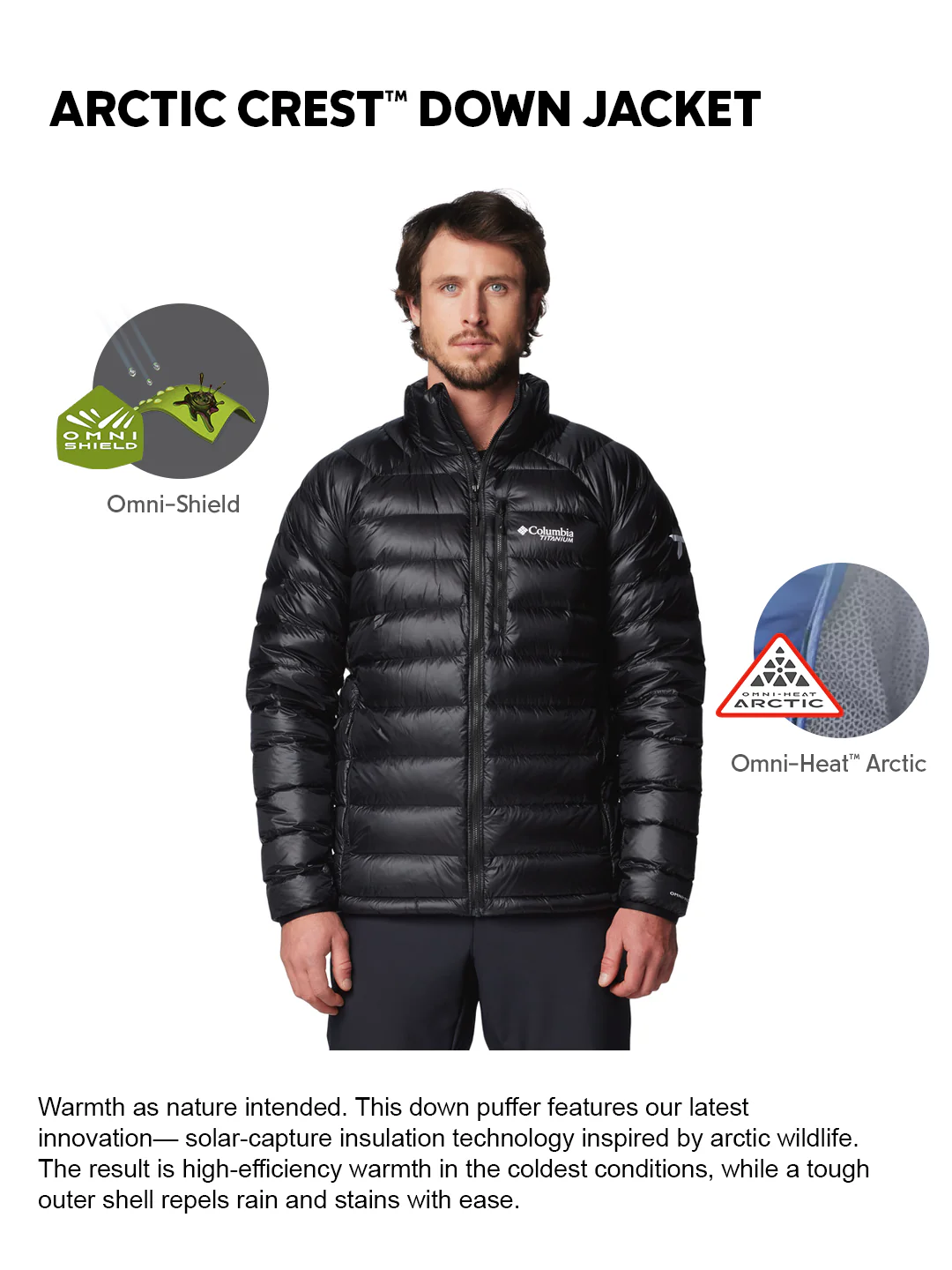 Columbia Men Black OmniHeat Arctic Crest Down Jacket - Image 2