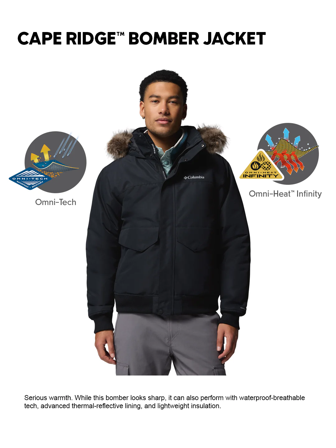 Columbia Men Black OmniHeat Infinity Cape Ridge Bomber Down Jacket - Image 2