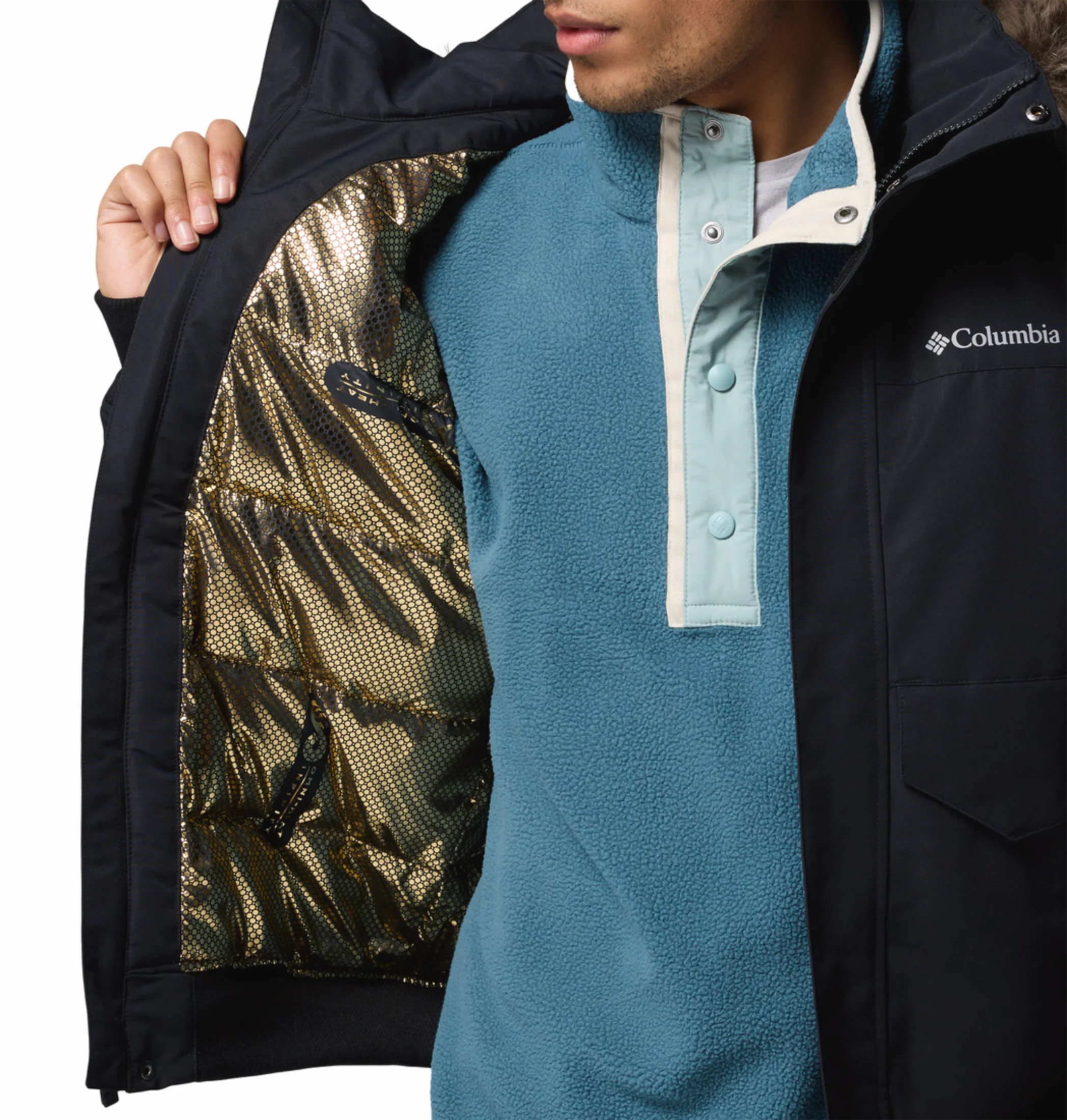 Columbia Men Black OmniHeat Infinity Cape Ridge Bomber Down Jacket - Image 8