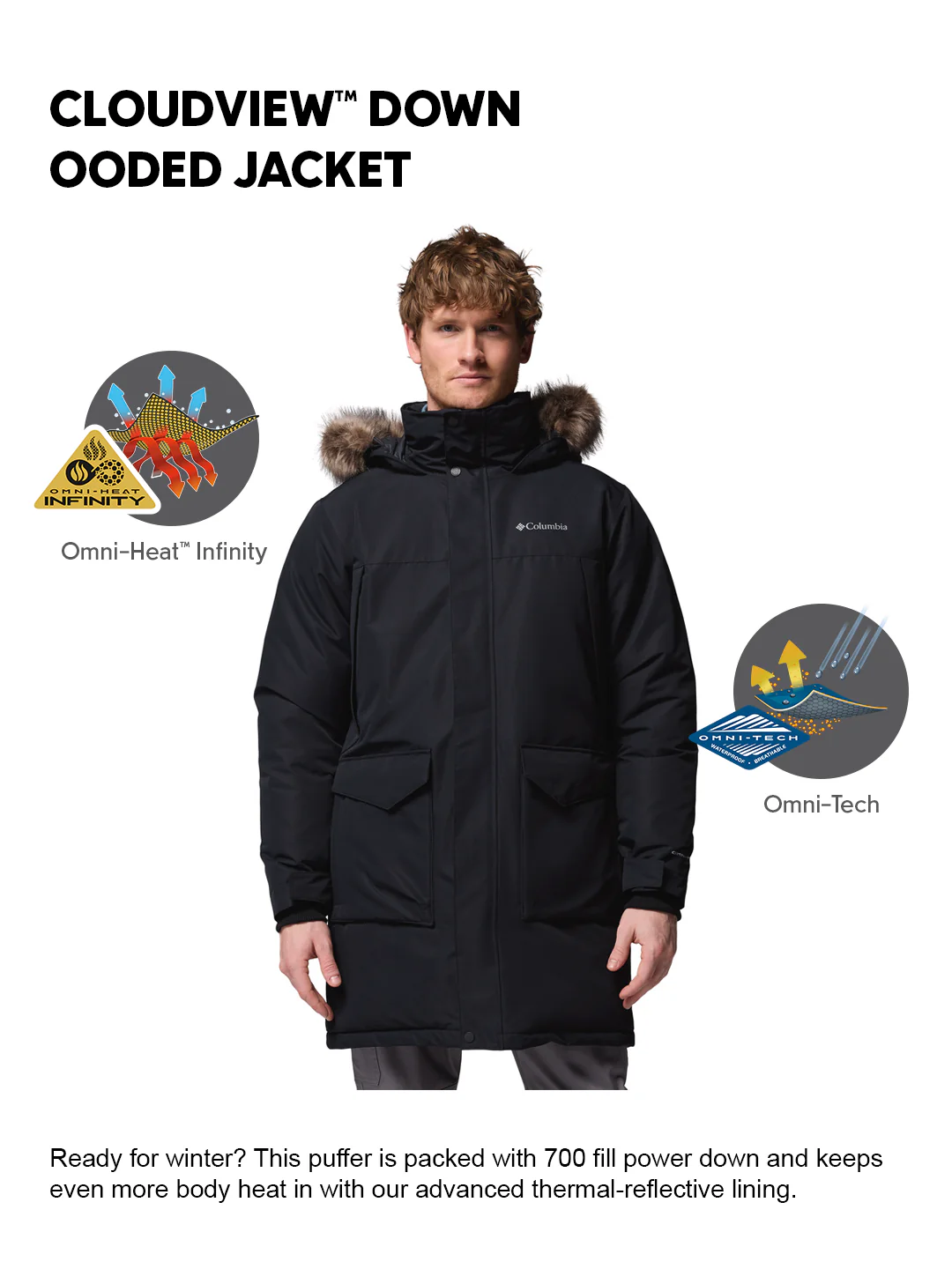 Columbia Men Black OmniHeat Infinity Cape Ridge Parka Jacket - Image 2