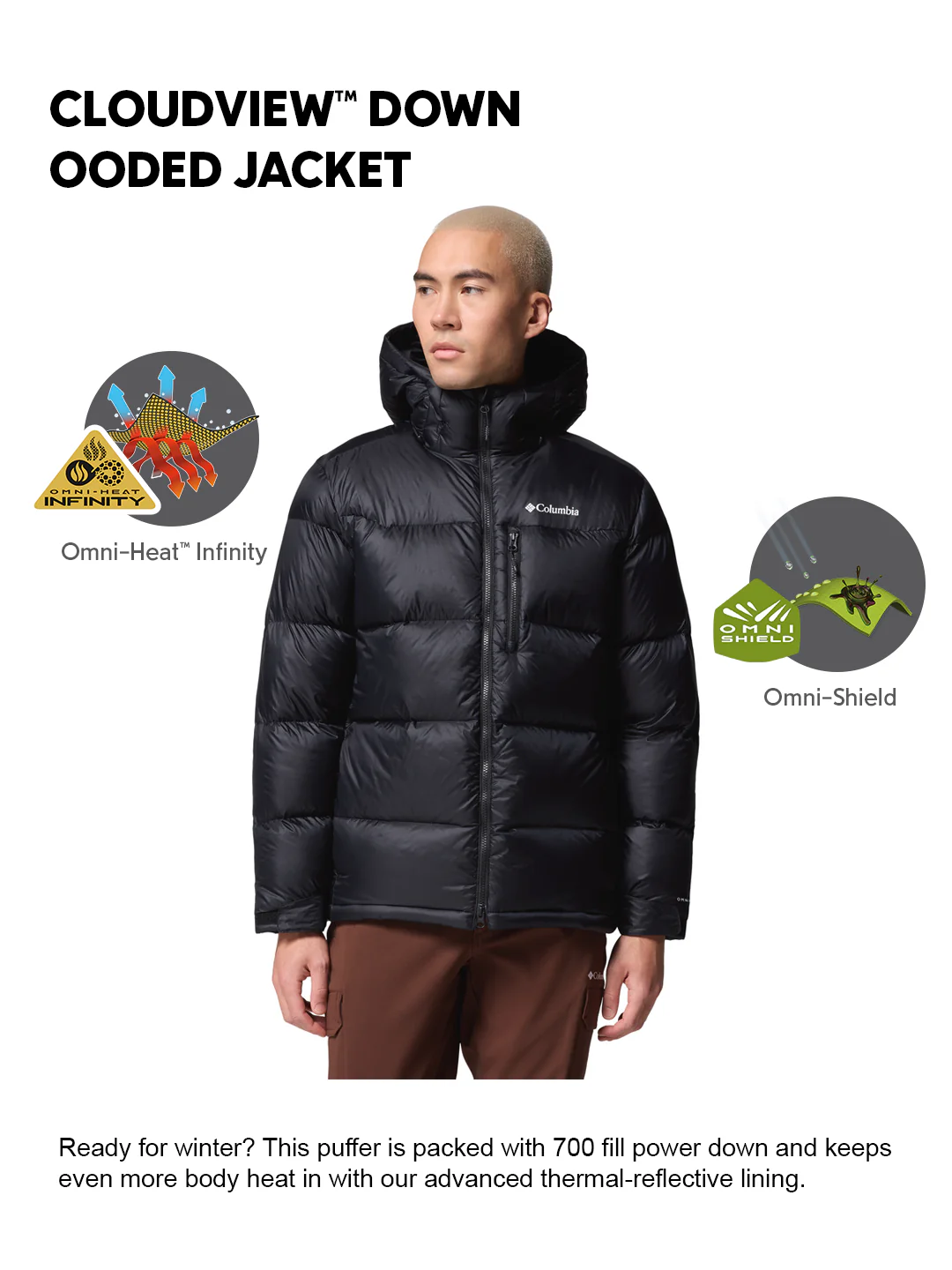 Columbia Men Black OmniHeat Infinity Cloudview Down Jacket - Image 2