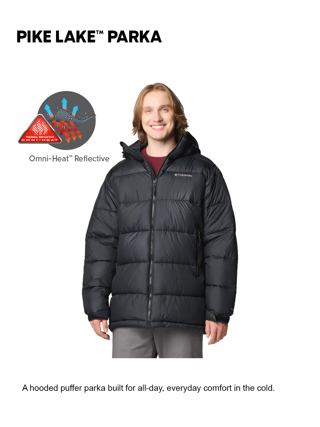 Columbia Men Black OmniHeat Reflective Pike Lake Parka Jacket - Image 2