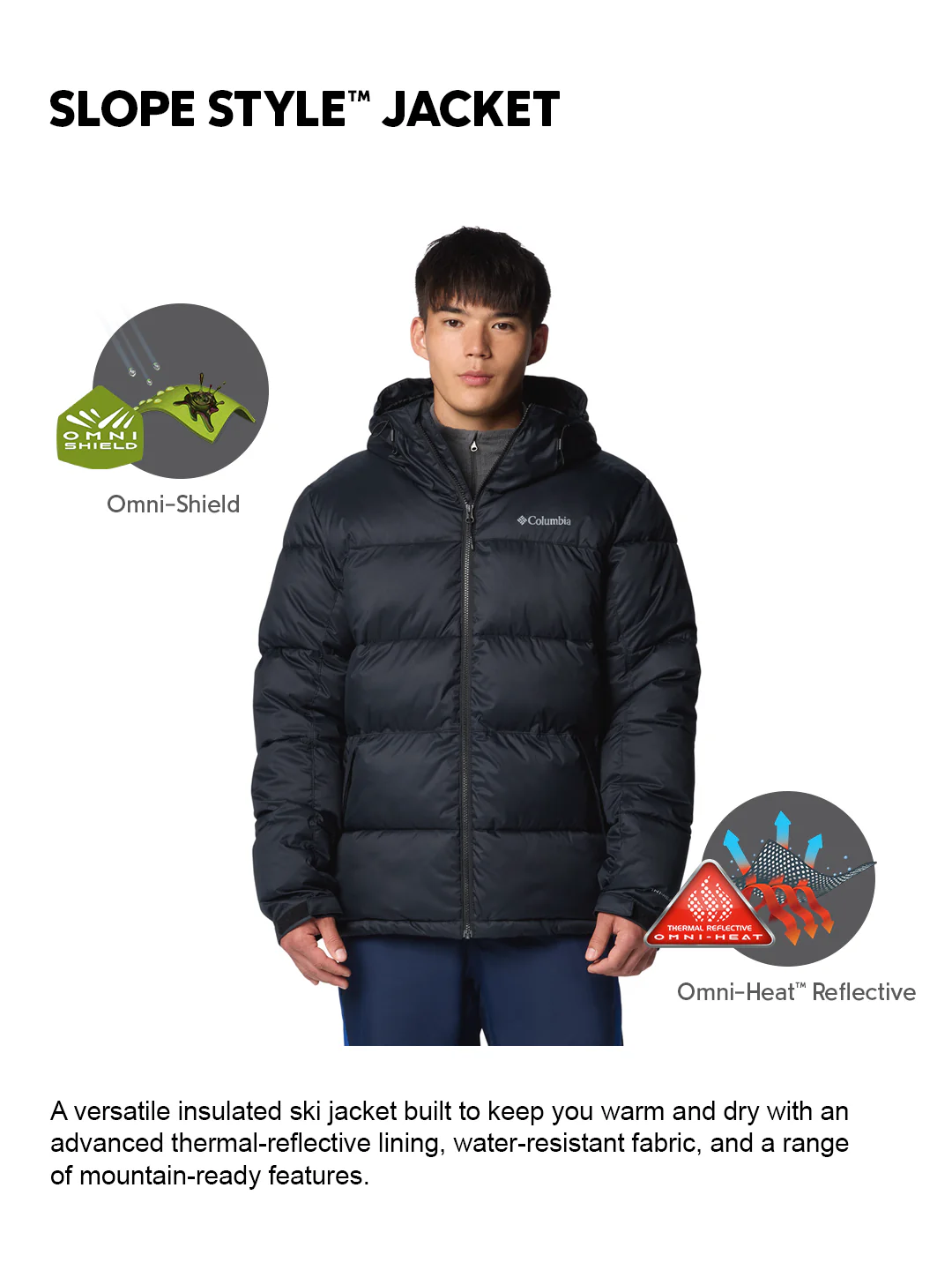 Columbia Men Black OmniHeat Reflective Slope Style Down Jacket - Image 2