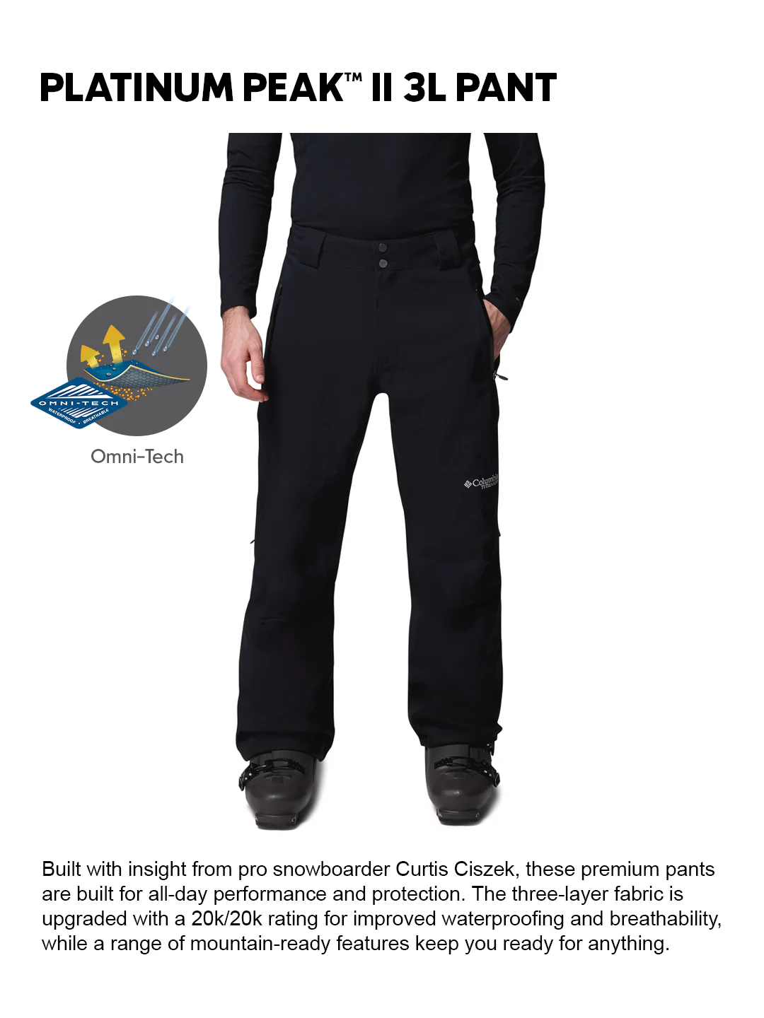 Columbia Men Black OmniTech Platinum Peak II 3L Snow Sports Pant - Image 2