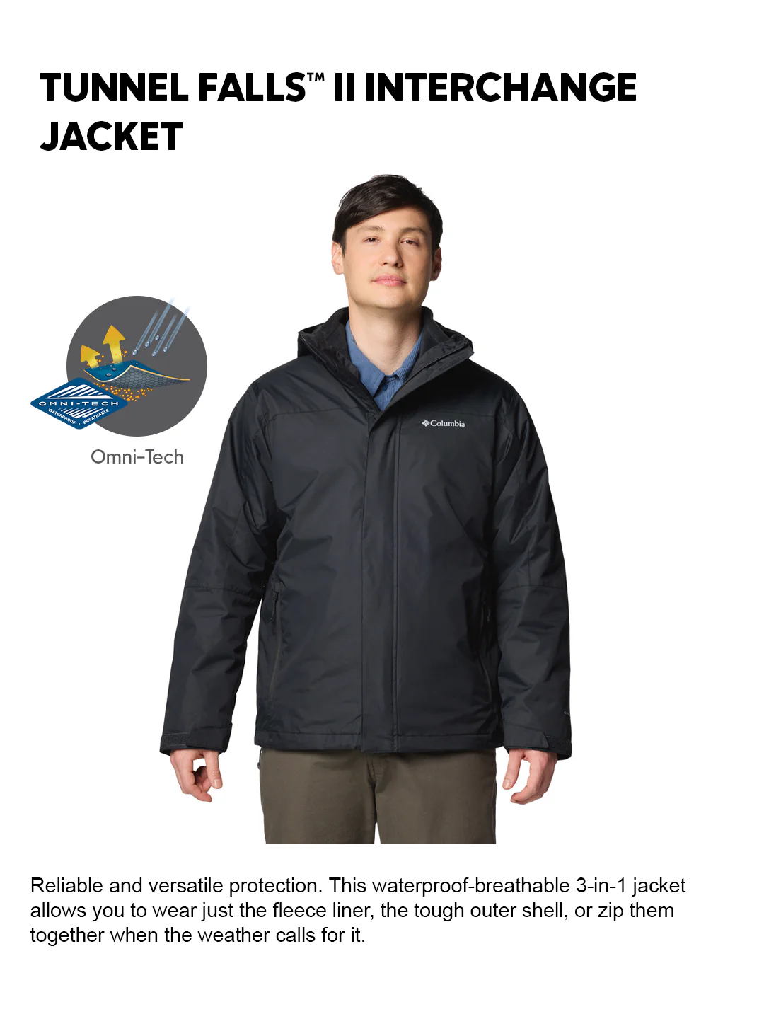 Columbia Men Black OmniTech Tunnel Falls II Interchangeable Jacket - Image 2