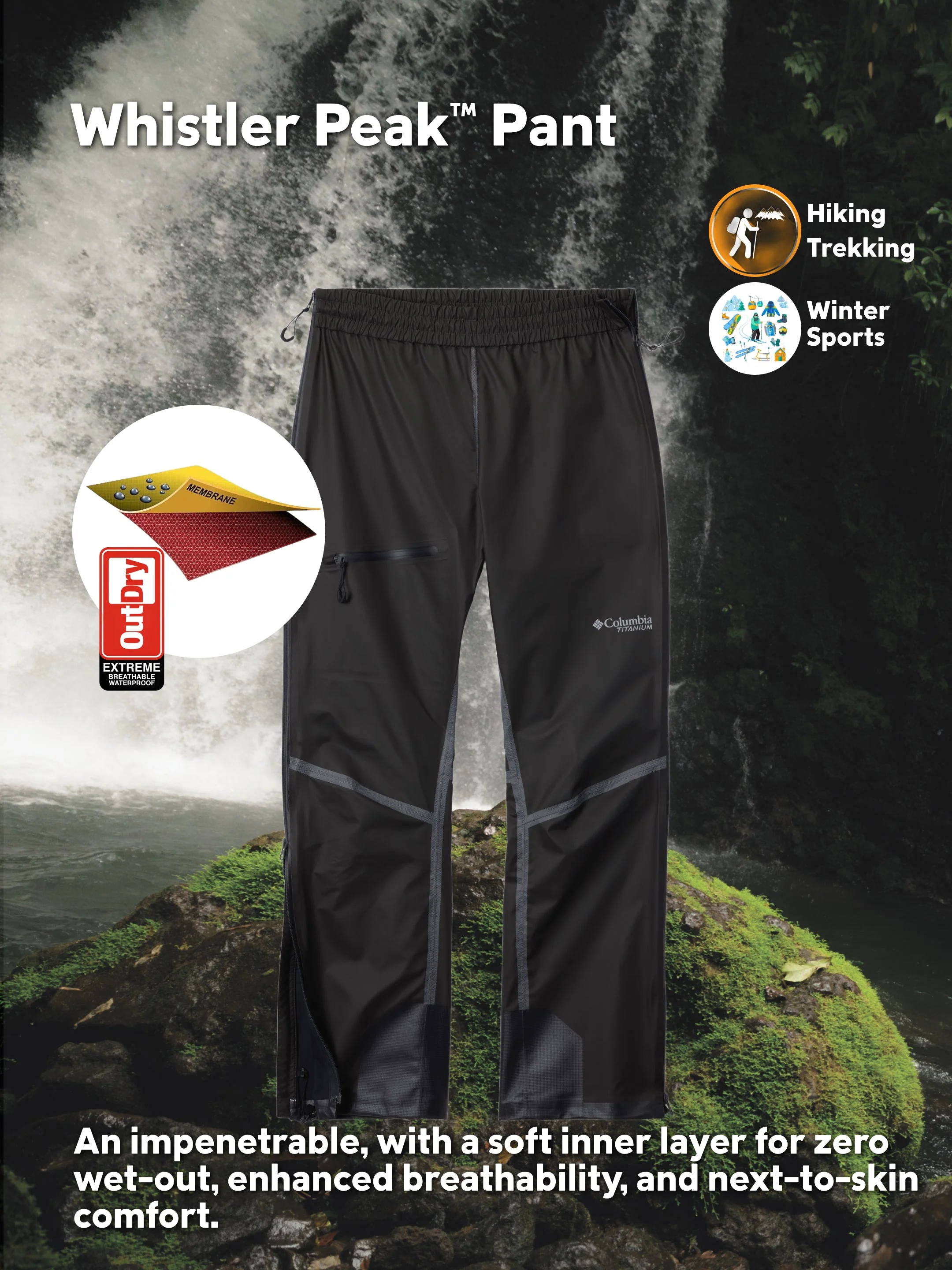 Columbia Men Black OutDry Whistler Peak Rain Pant - Image 2