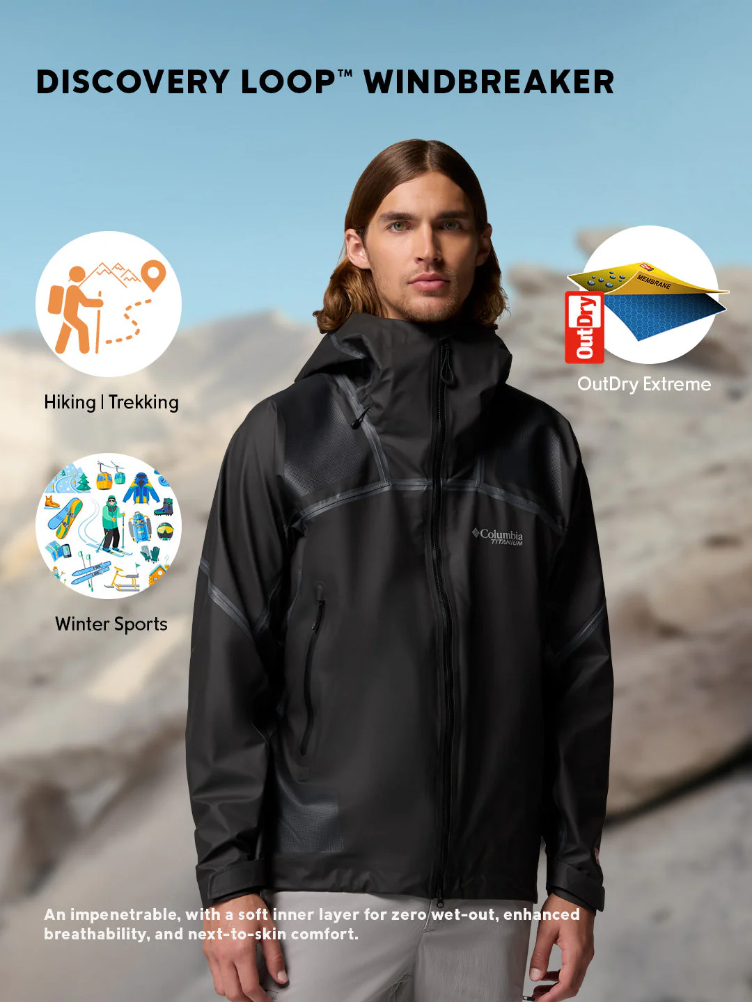 Columbia Men Black OutDry Whistler Peak Shell Rain Jacket - Image 2