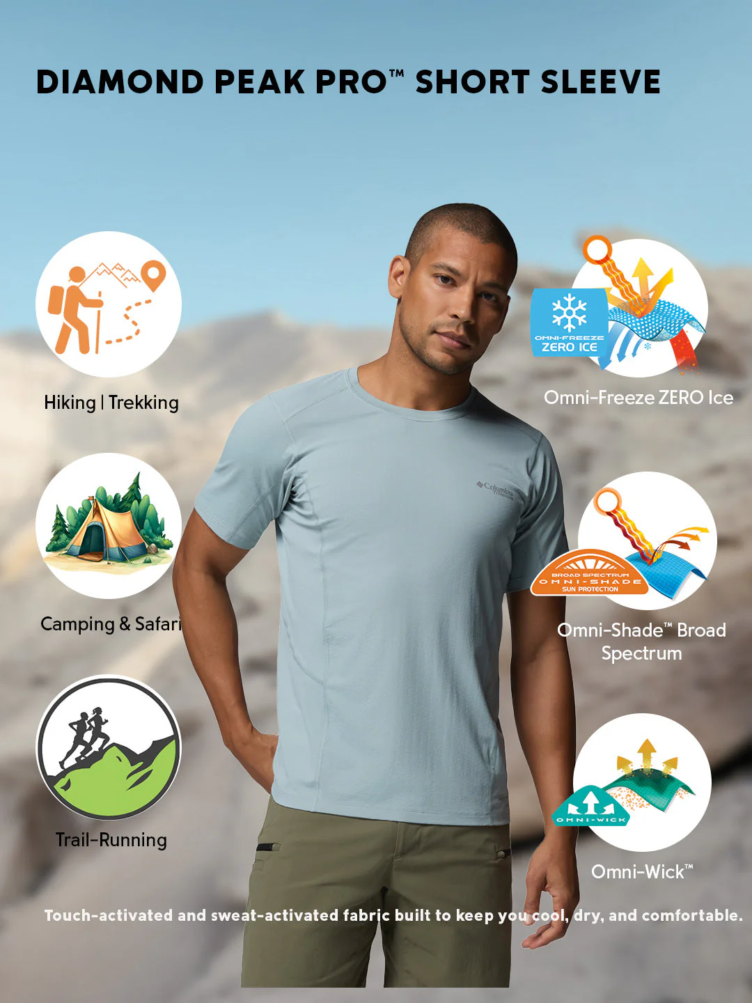 Columbia Men Blue Omni-Freeze Diamond Peak Pro Tshirt - Image 2