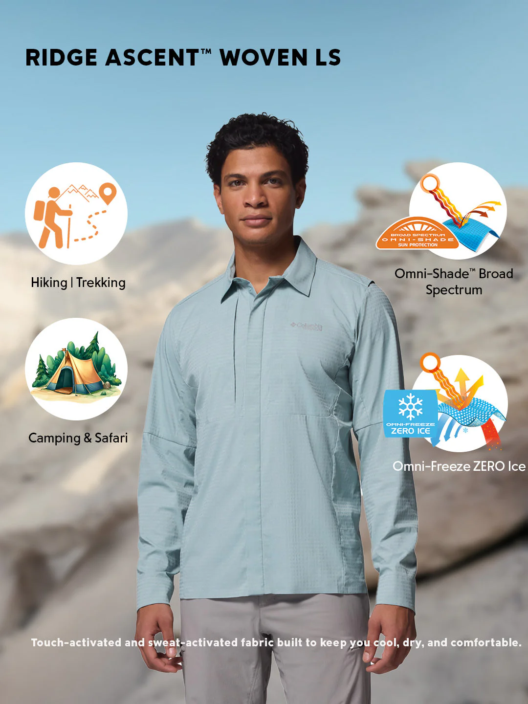 Columbia Men Blue Omni-Freeze Ridge Ascent Long Sleeve Shirt - Image 2
