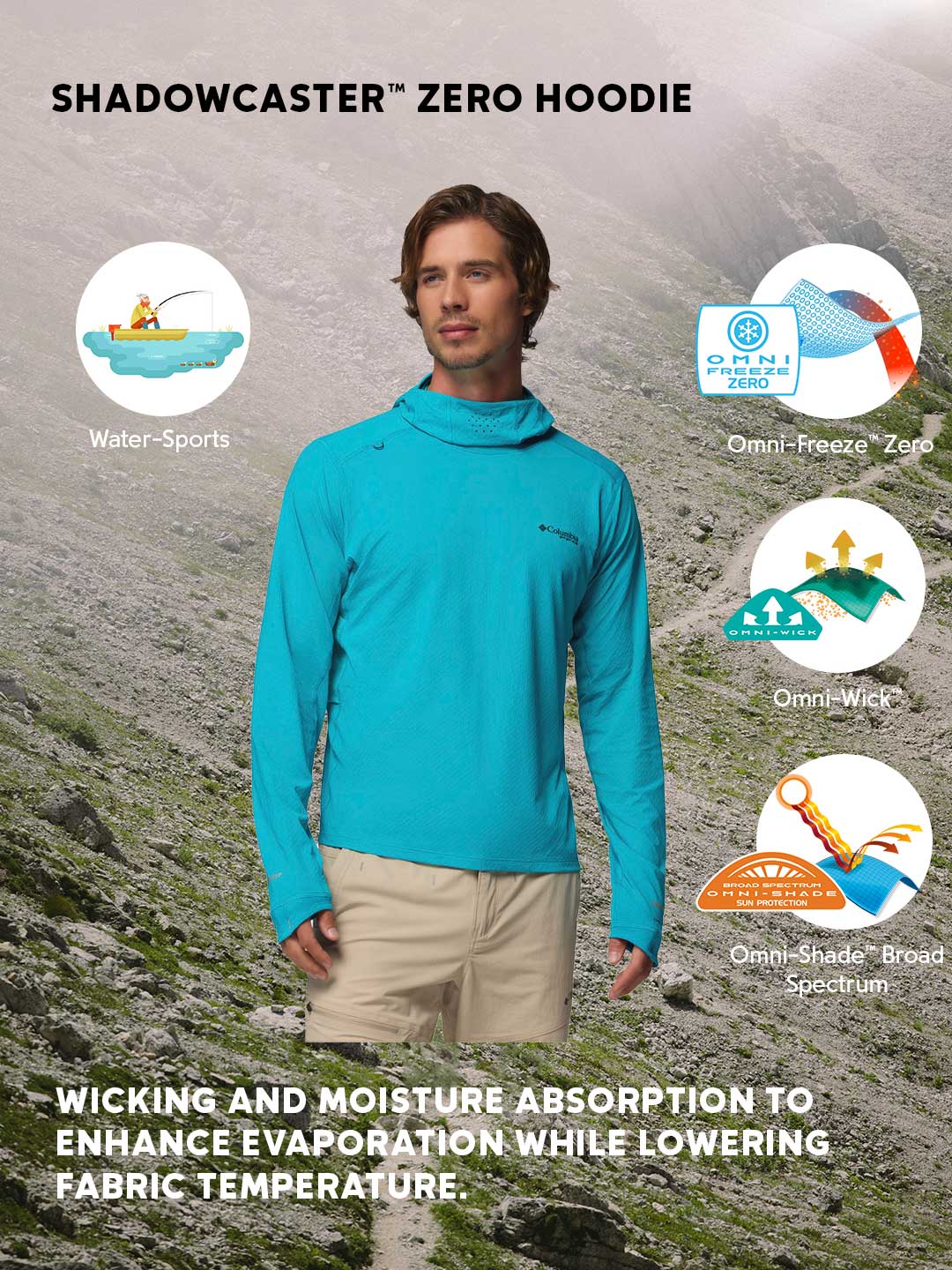 Columbia Men Blue Omni-Freeze Shadowcaster Zero Hoodie - Image 2