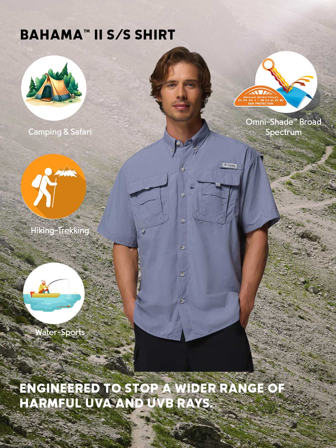 Columbia Men Blue Omni-Shade Bahama II Short Sleeve Shirt - Image 2