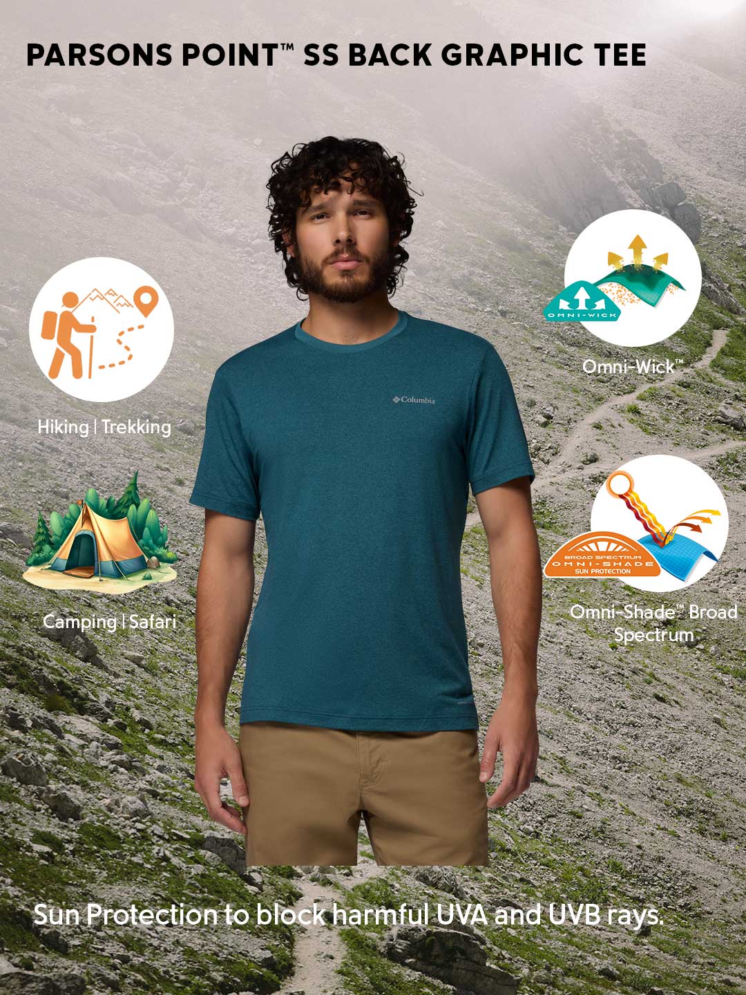 Columbia Men Blue Omni-Shade Parsons Point Tshirt - Image 2