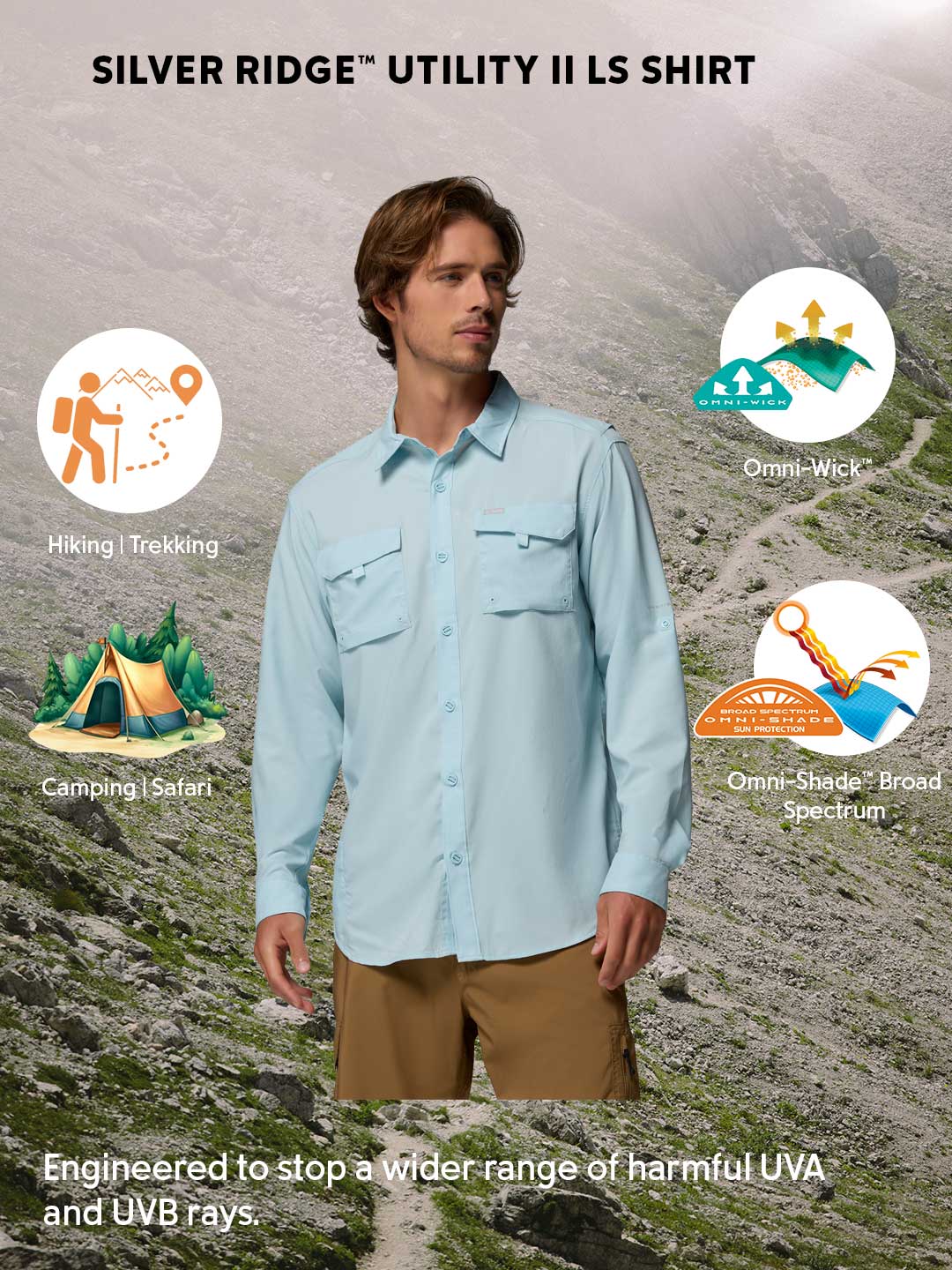 Columbia Men Blue Omni-Shade Silver Ridge Utility II Long Sleeve Shirt - Image 2